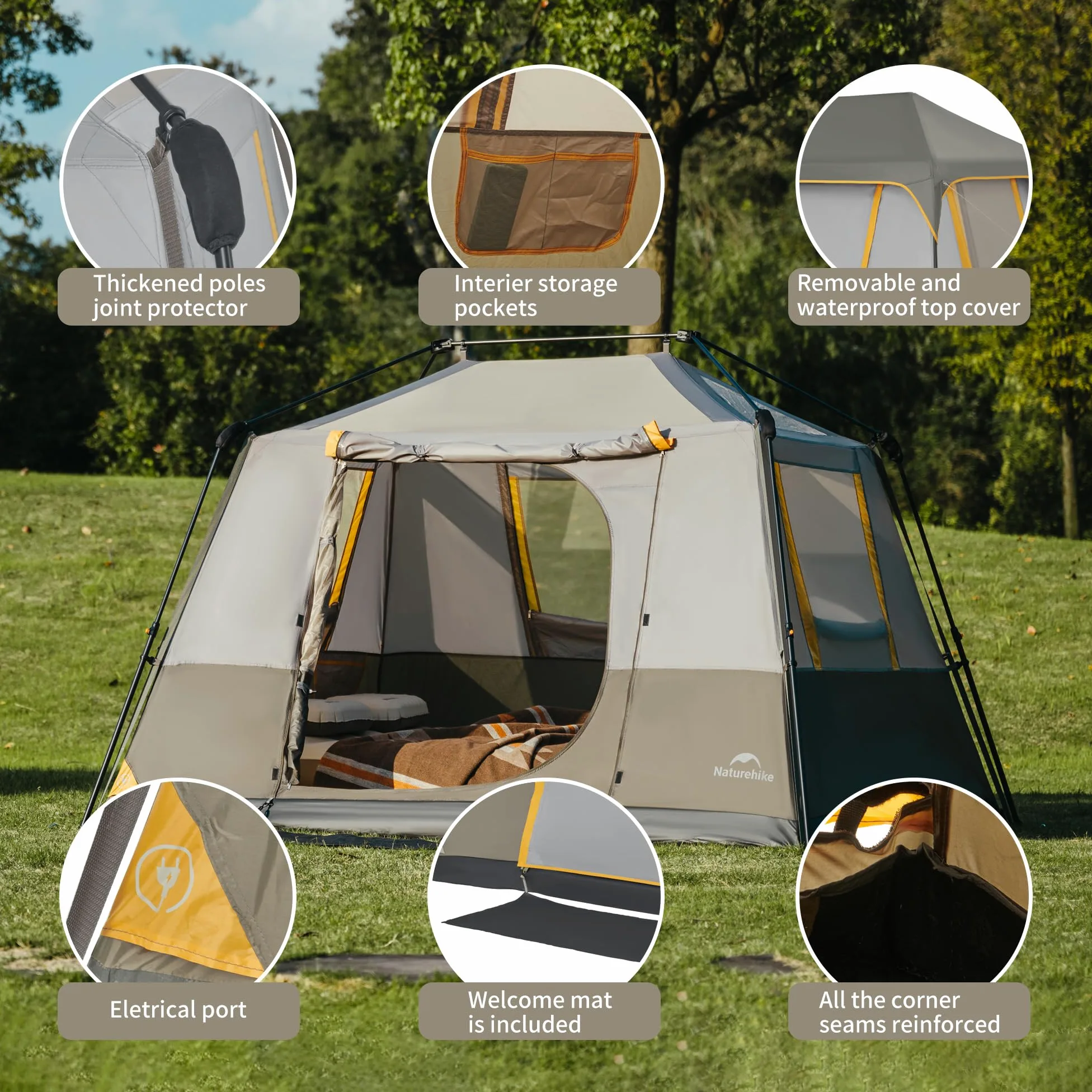 Naturehike Cape - Tienda de campaña para 4/6/8 personas, tienda de campaña instantánea de fácil instalación 60S, tienda de campaña desplegable impermeable, grande y alta para 6/8 personas para camping
