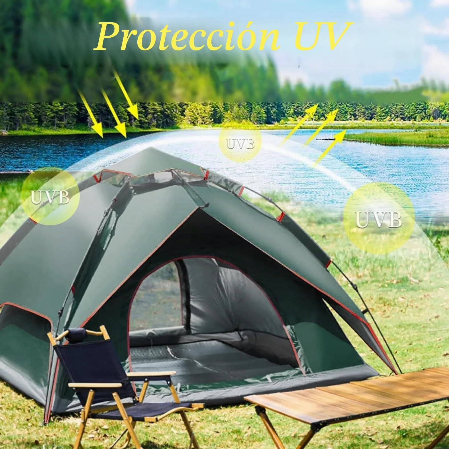 Tienda de campaña automática instantánea para 2-3 personas | Tienda de campaña impermeable y viento de doble capa, adecuada para senderismo y viajes familiares