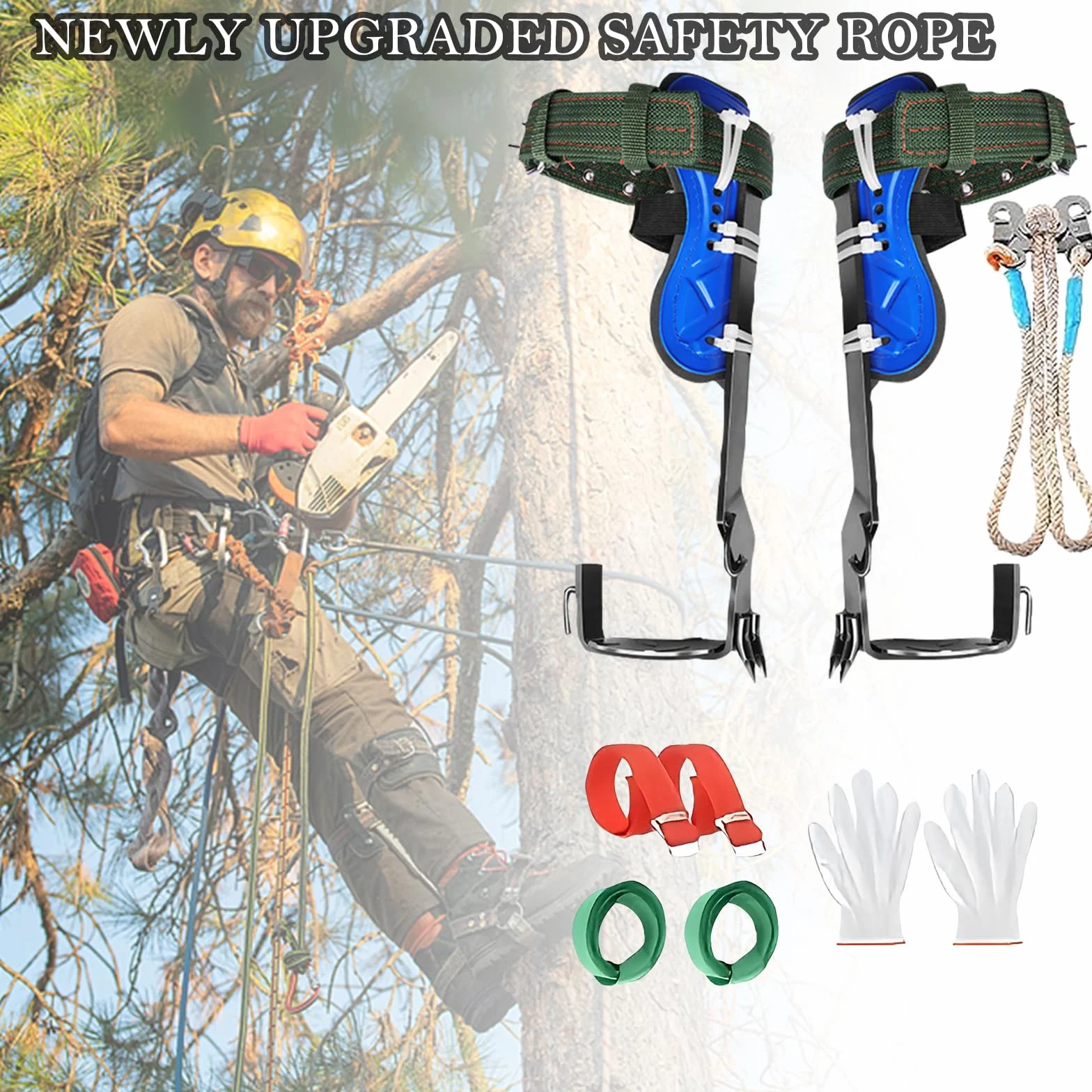 Kit Profesional de Herramientas para Escalar Árboles, Pinzas de Acero Endurecido con Cuerda de Seguridad y Arnés Ajustable, Ideal para Podadores, Arboristas y Trabajos de Jardinería