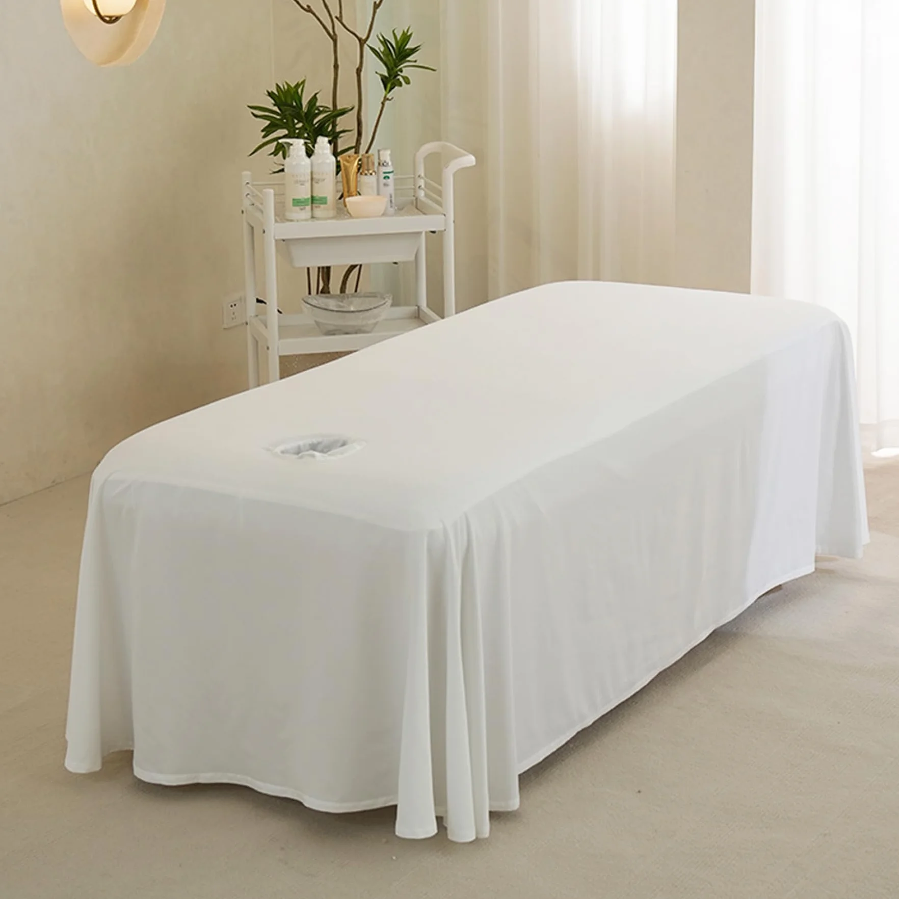 Cubierta de mesa de masaje 190x80 cm con orificio para la cara, transpirable, color caqui para salón