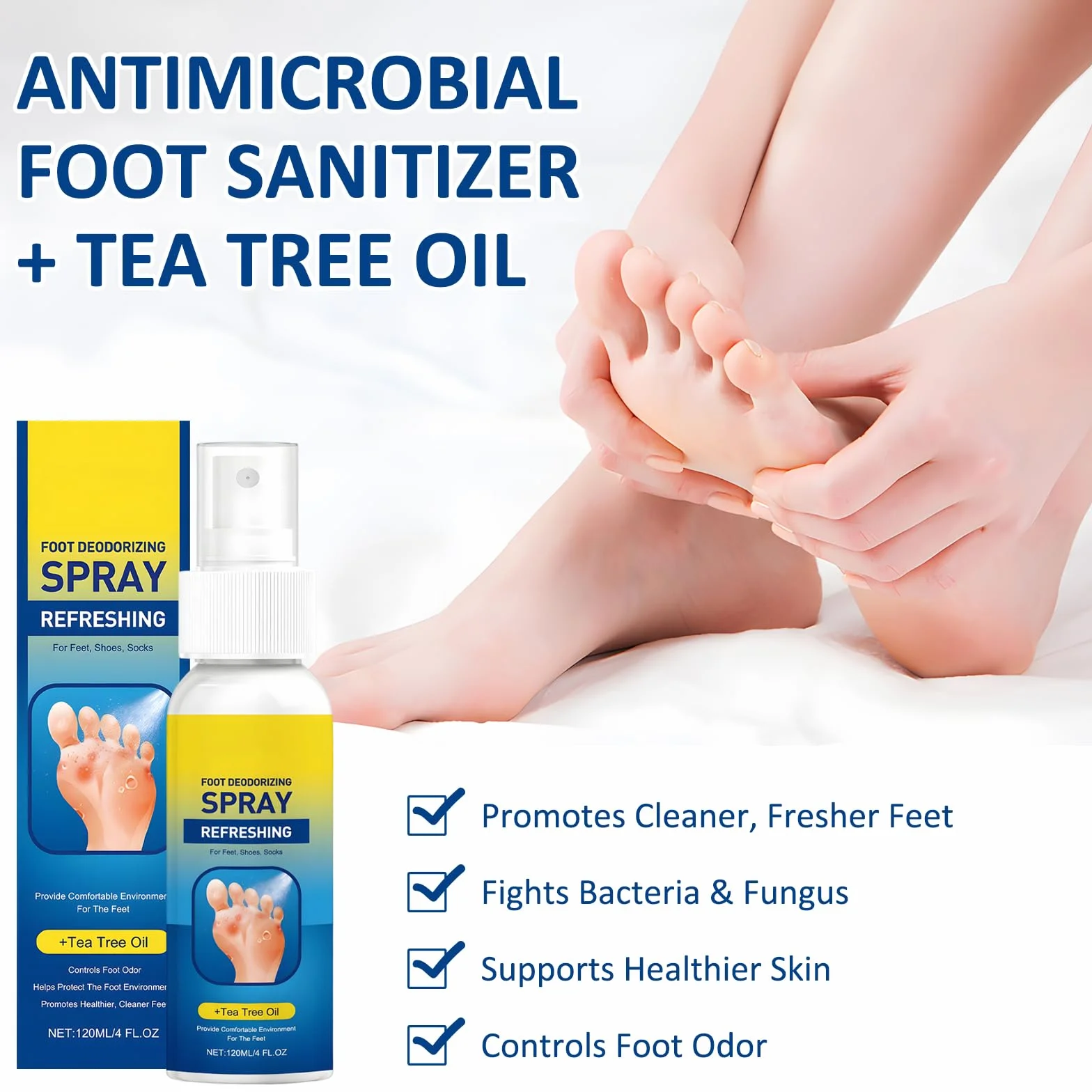 Spray Para Pies Aceite De Árbol De Té 120 ML, Desodorante Para Pies Elimina Mal Olor
