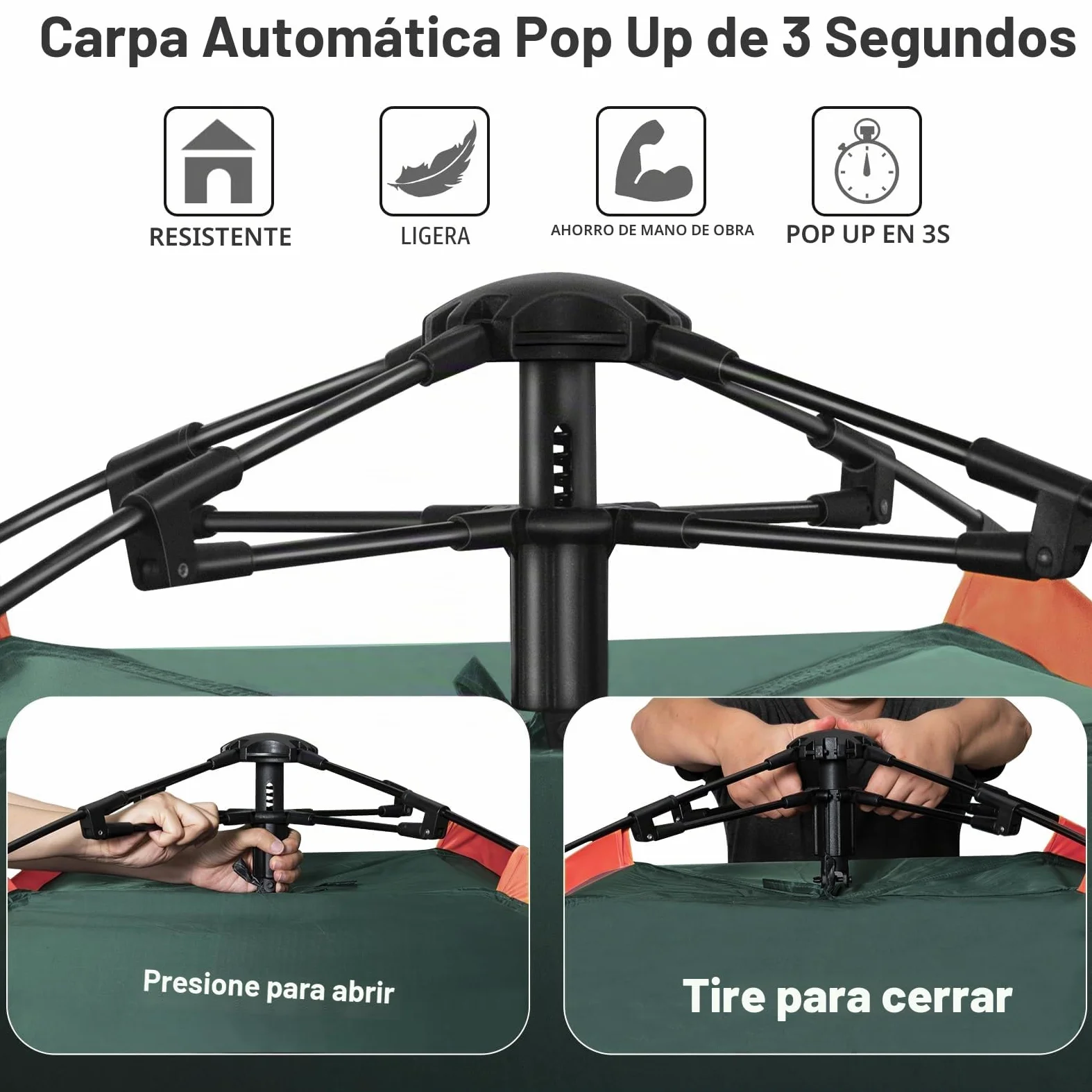 Cflity Tienda de Campaña, Tienda Pop Up para 3 Personas, Tres Capas Automáticas Instantáneas Impermeable Carpa con Expansión Alfombras Pequeñas 2 Poste de Carpa