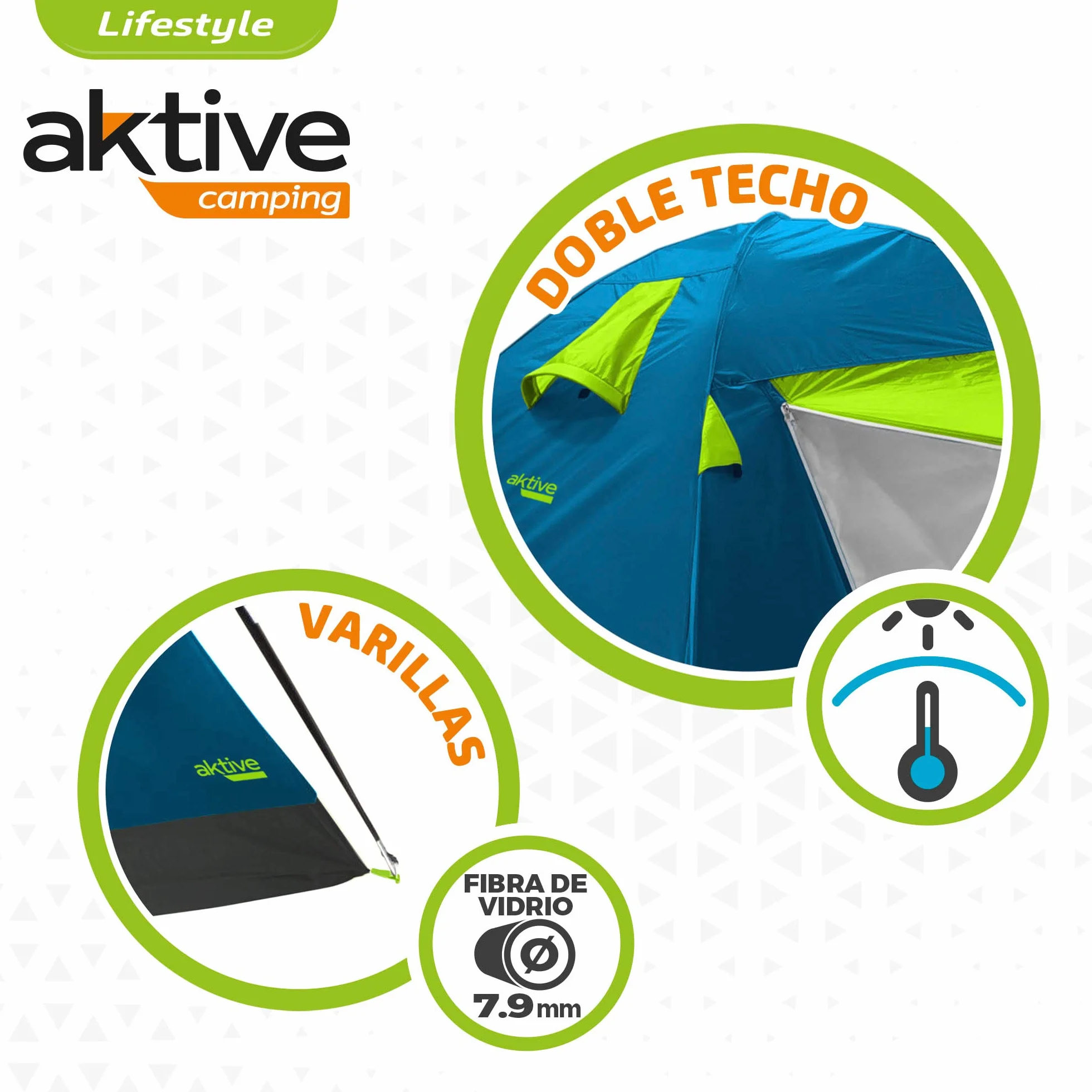 Aktive Tienda de campaña 4 personas doble techo toldo 240x210x130cm antilluvia Carpa camping