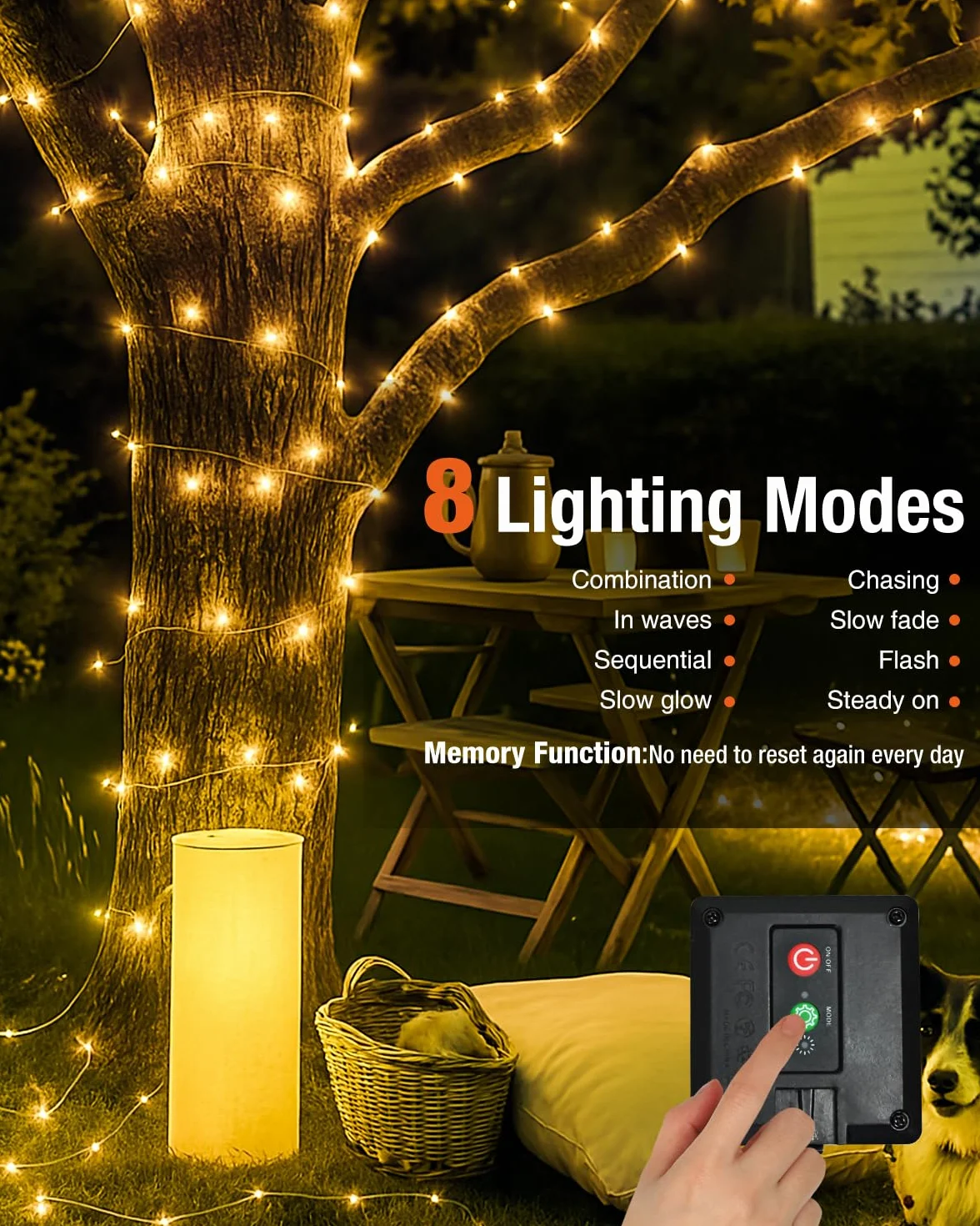 Guirnaldas Luces Exterior Solar 5+2M 50 LED 8 Modos IP65 Blanco Calido