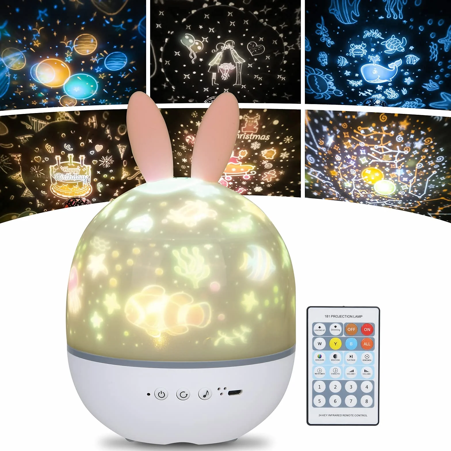 URAQT Lámpara Infantil Proyector de Luz Nocturna Juguete Estrella Giratorio con Mando a Distancia y 8 Música