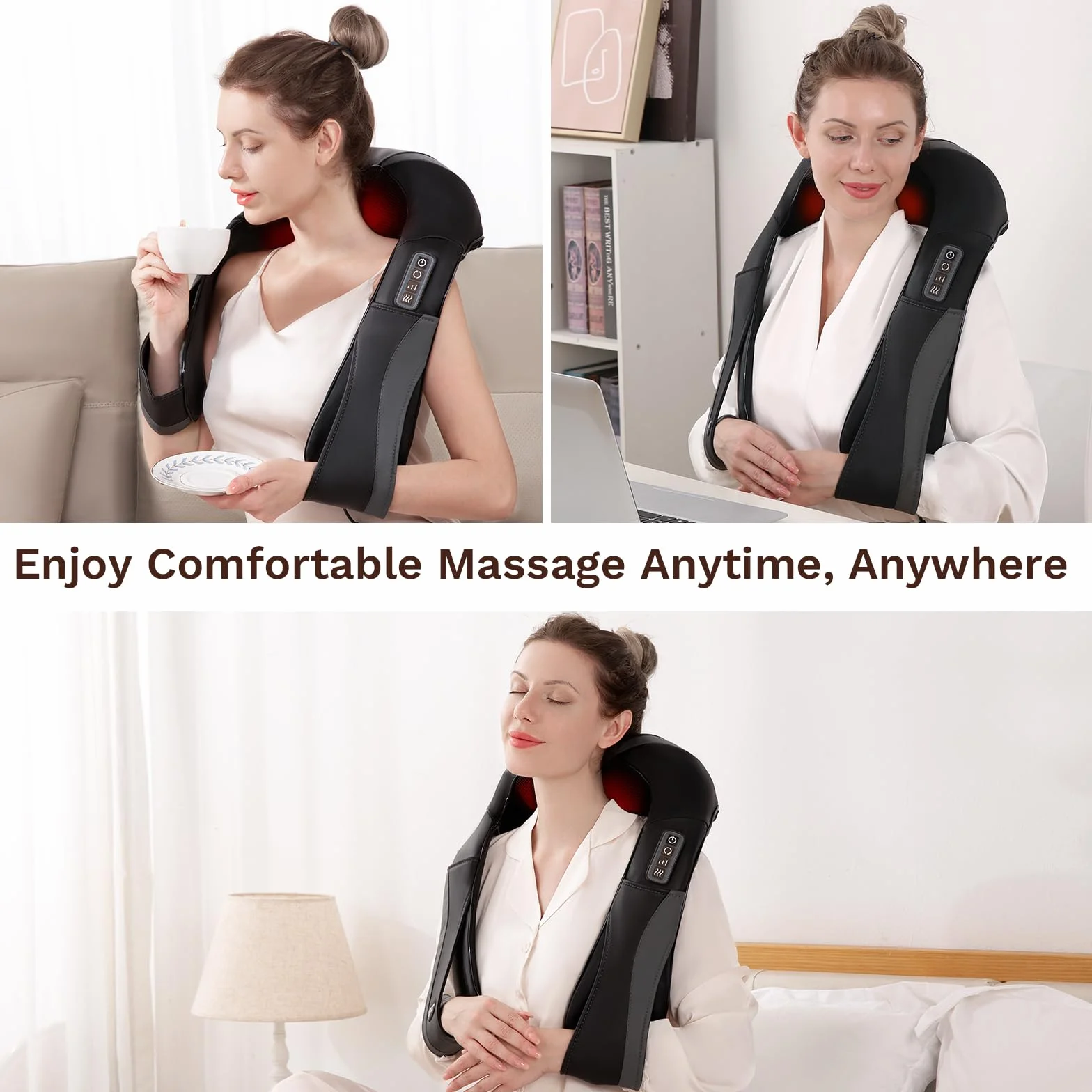 Masajeador de Cuello y Hombros con Calor, 3D Rotación, Shiatsu, Intensidad Ajustable