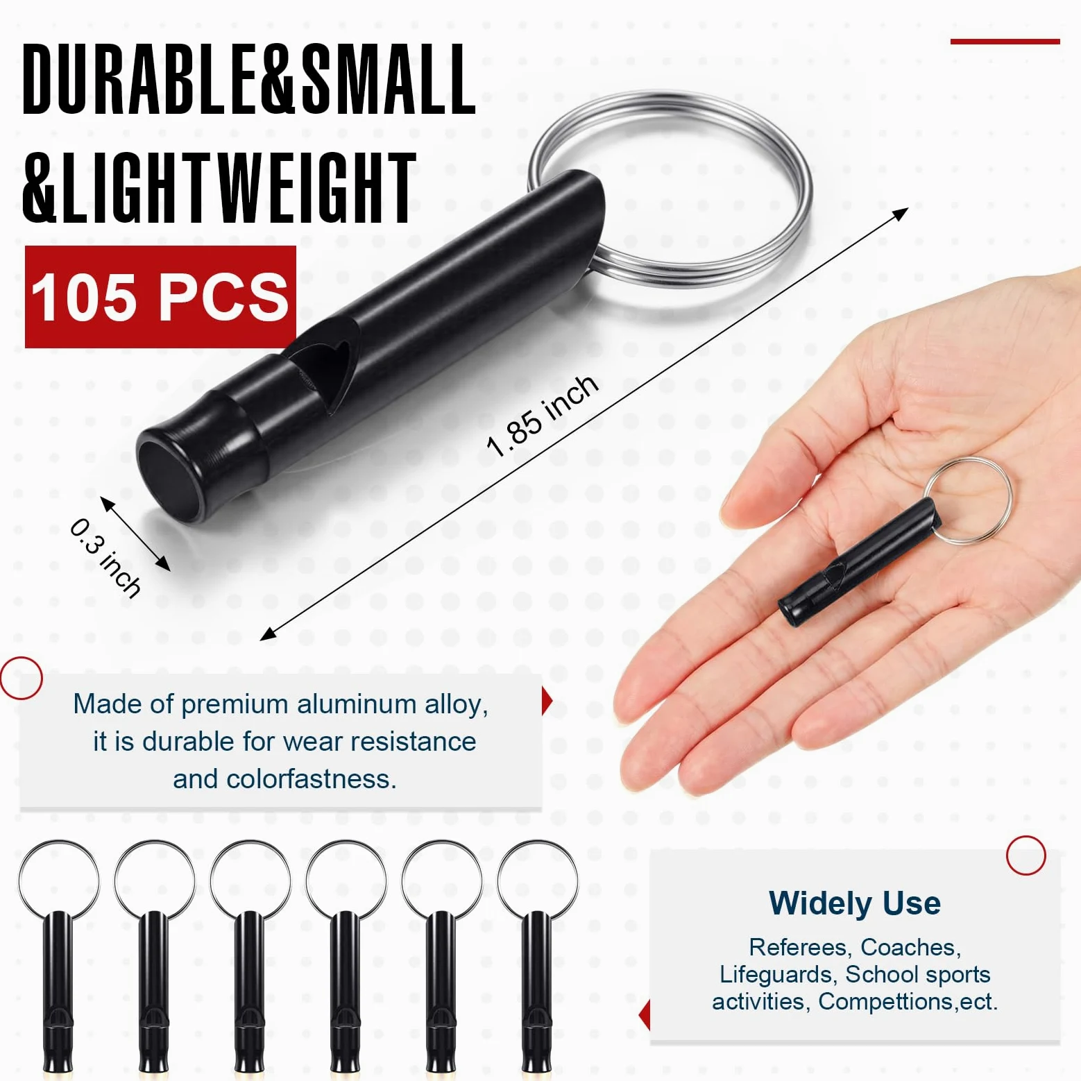 Konohan Silbato de emergencia de aluminio 105 con llavero, silbato de supervivencia, resistente, ligero, sonido fuerte para mujeres, camping, defensa, senderismo, alarma, 7 colores