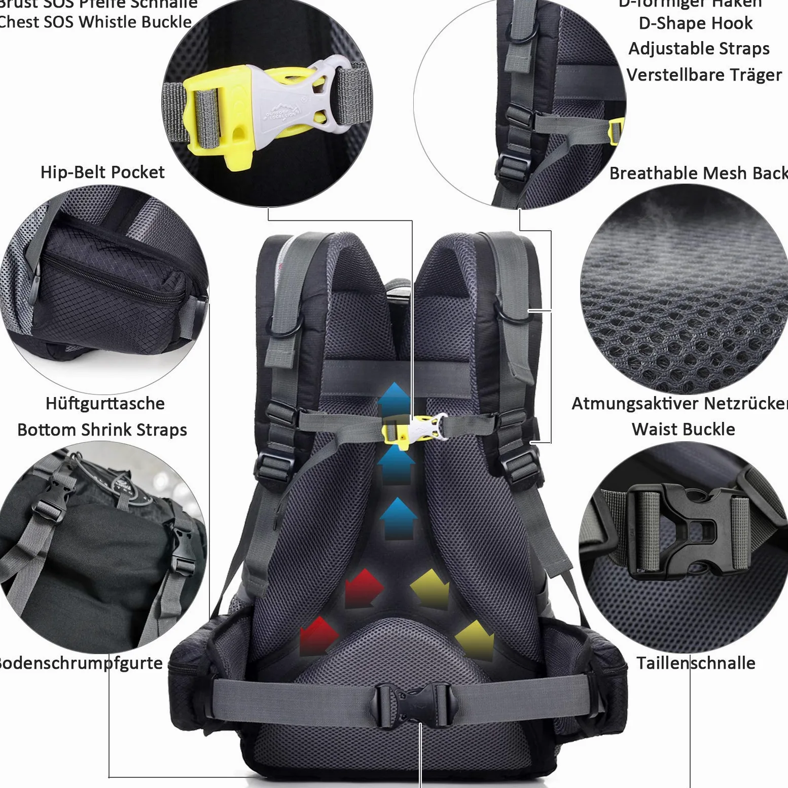 40L Mochila de Senderismo Mochila de Viaje Impermeable de Gran Capacidad Mochila de Trekking con Funda para Lluvia para Hombres Mujeres