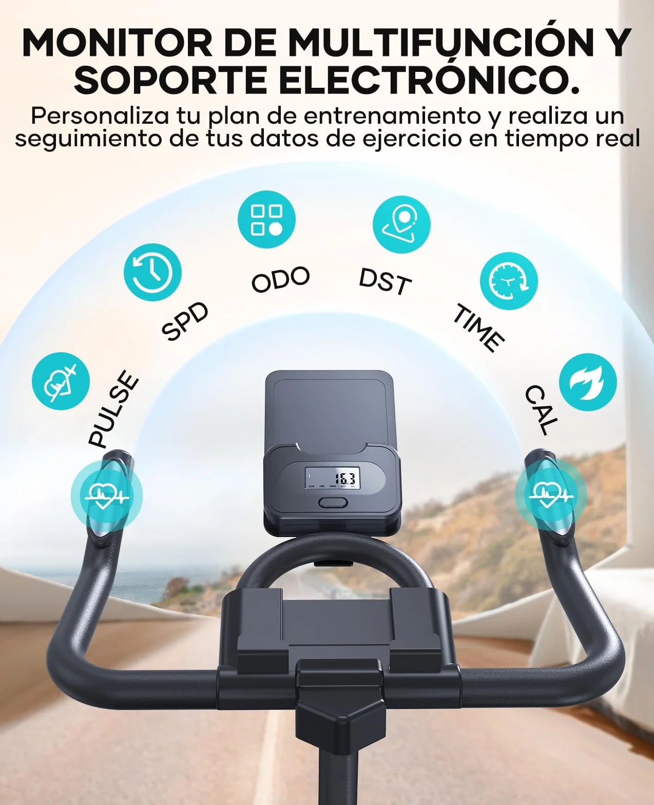 Toputure Bicicleta Estática para Uso DoméStico con APP y Volante 15KG, Muelle Amortiguado para Absorción de Impactos, Bicicleta de Spinning Magnética para Interior, Fitness y Cardio en Casa, MAX 160KG