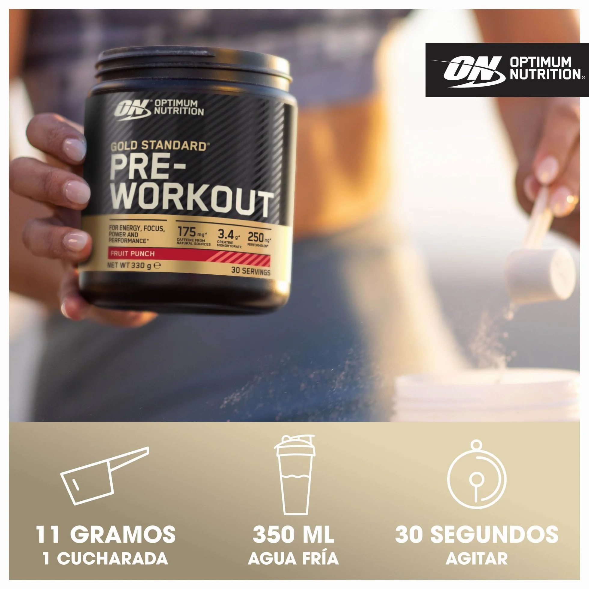 Optimum Nutrition Gold Standard Pre-Entreno en Polvo, Sandía, 330g, 30 Servicios