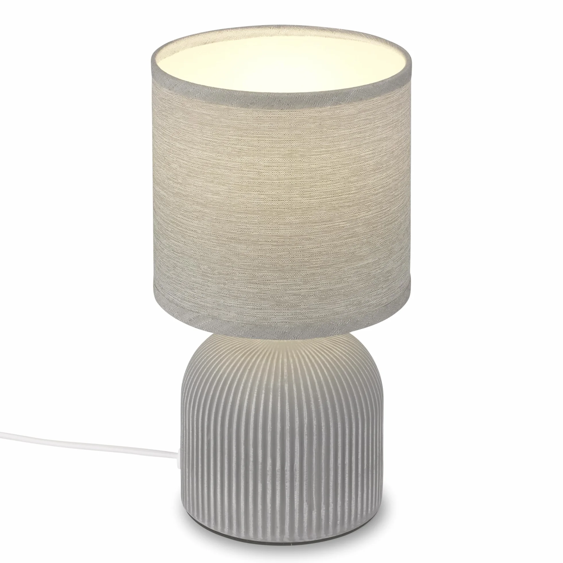 BRILONER Lámpara de Mesa con Pantalla de Tela, Interruptor por Cable, Base de Cerámica, 15x28 cm, Gris