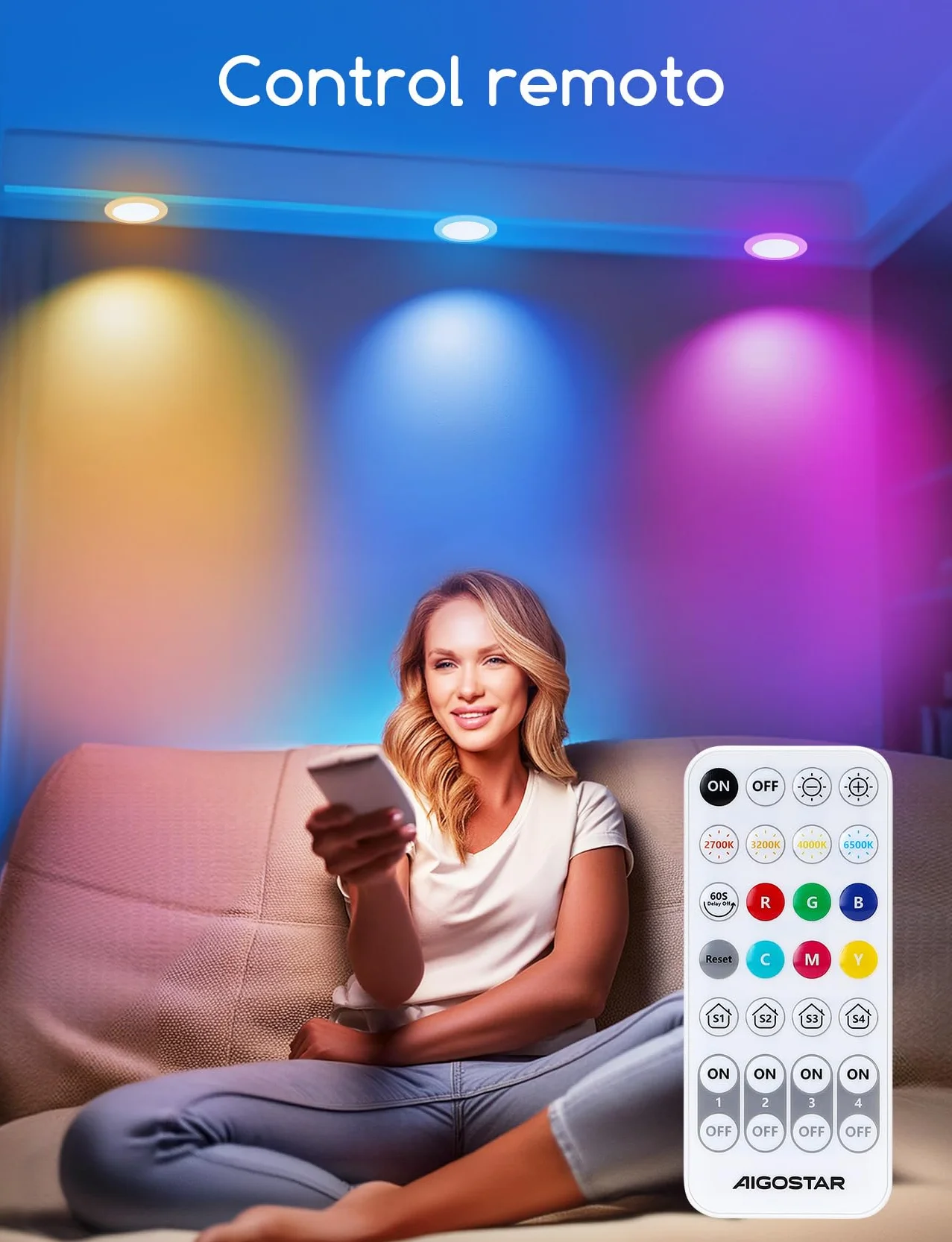 Aigostar 15W Downlight LED Inteligente Empotrable Bluetooth Mesh Compatible con Alexa, 1430LM RGB Blanco Regulable 2700-6500K, IP44, 4 Uds