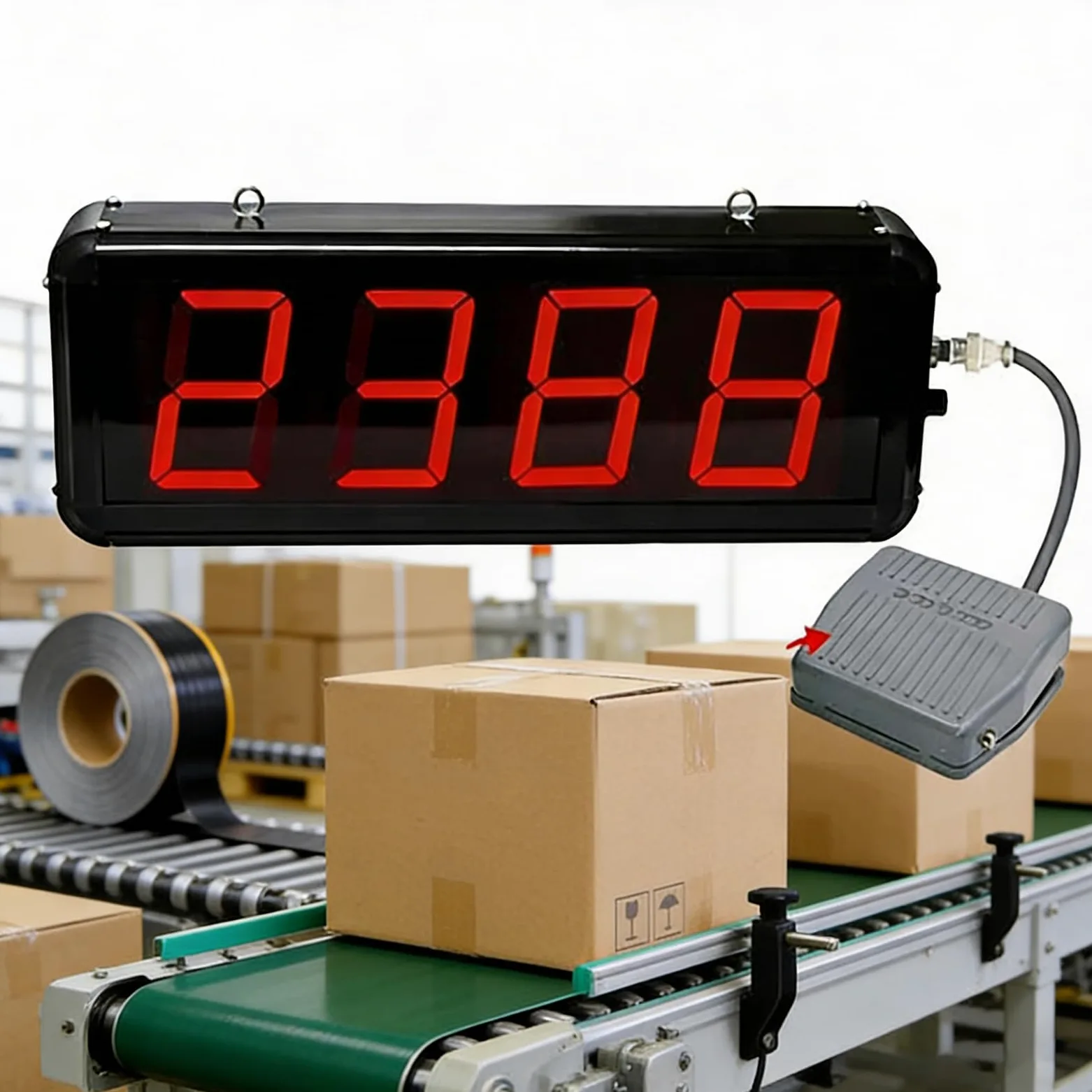 Contador transportador de pantalla de 4 dígitos, contador digital electrónico con pedal, 1 paso 1 cuenta, 0-9999, para fábrica escolar