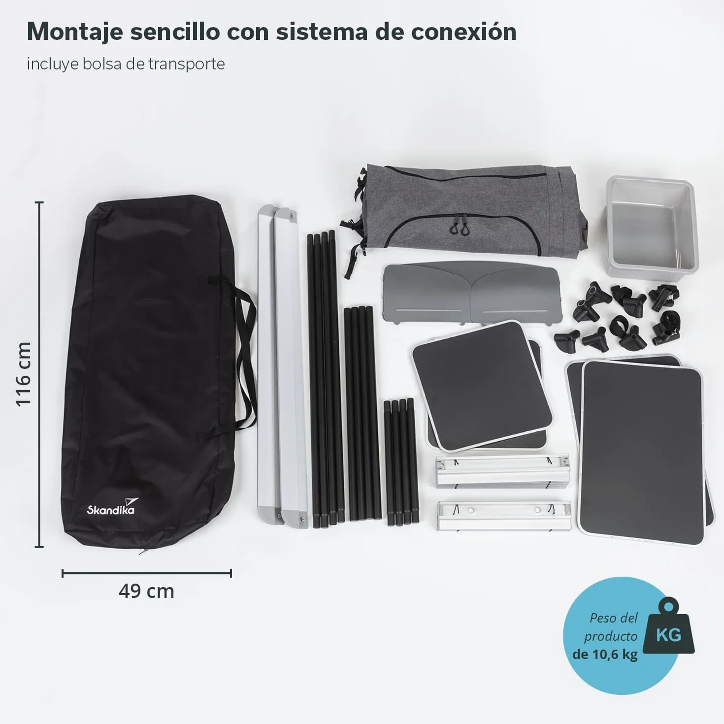 skandika Ruoka Cocina de Camping | Armario de Camping con Marco de Aluminio, Protector contra Viento y Salpicaduras Desmontable, Fregadero, Compartimentos de Almacenamiento, Bolsa de Transporte