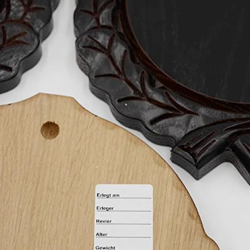 GTK - Juego de 3 placas de cuña talladas oscuras AF 14 cm con 3 hojas de roble, portada pequeña, tabla cuña, tabla para especias, cartel para trofeos
