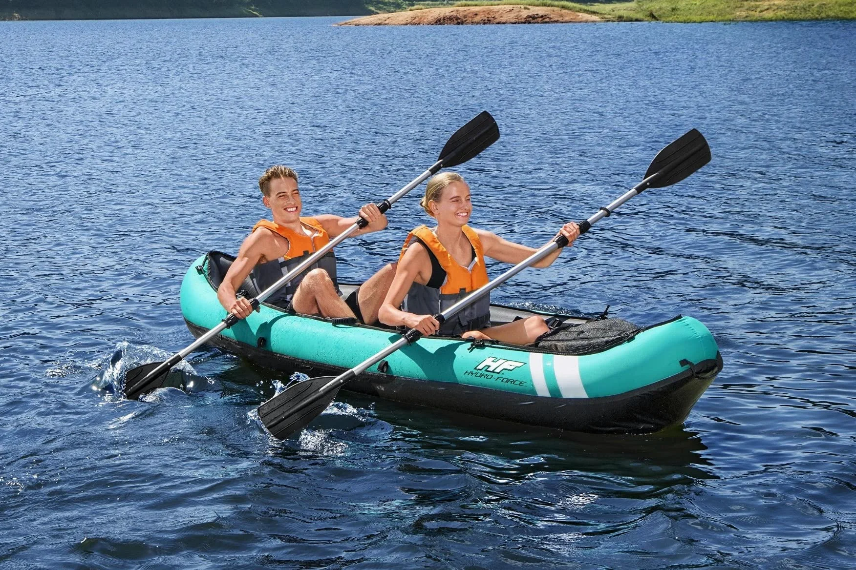 Bestway Hydroforce Ventura - Juego de Kayak para 2 Personas, Juego de Barco Inflable con Bomba de Mano, Remo y Bolsa de Almacenamiento