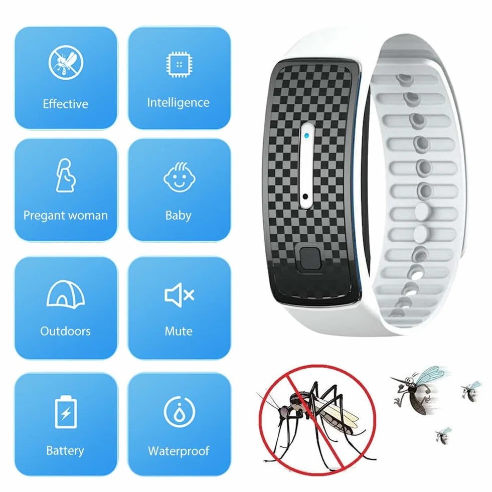 Pulsera Repelente de Mosquitos Ultrasónica Recargable Impermeable 3 Modos para Niños y Adultos Acampar