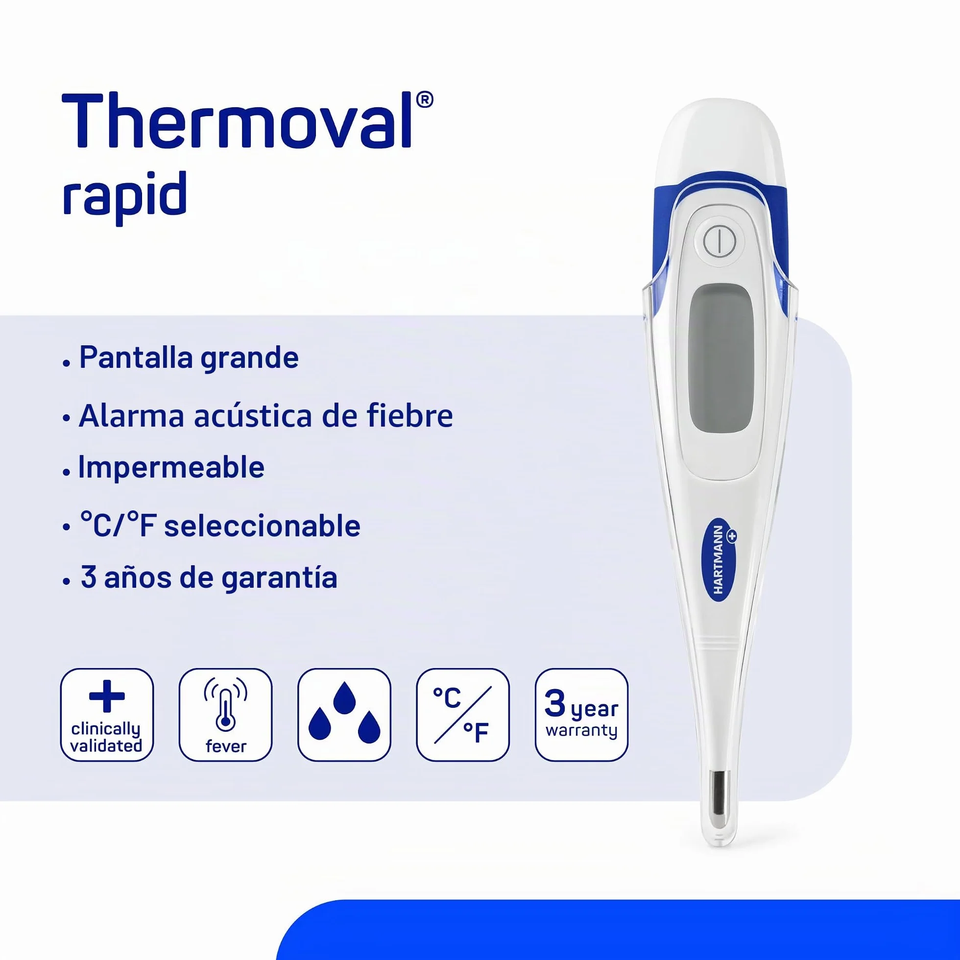 Thermoval Rapid Termómetro médico electrónico para medir temperatura niños bebés adultos