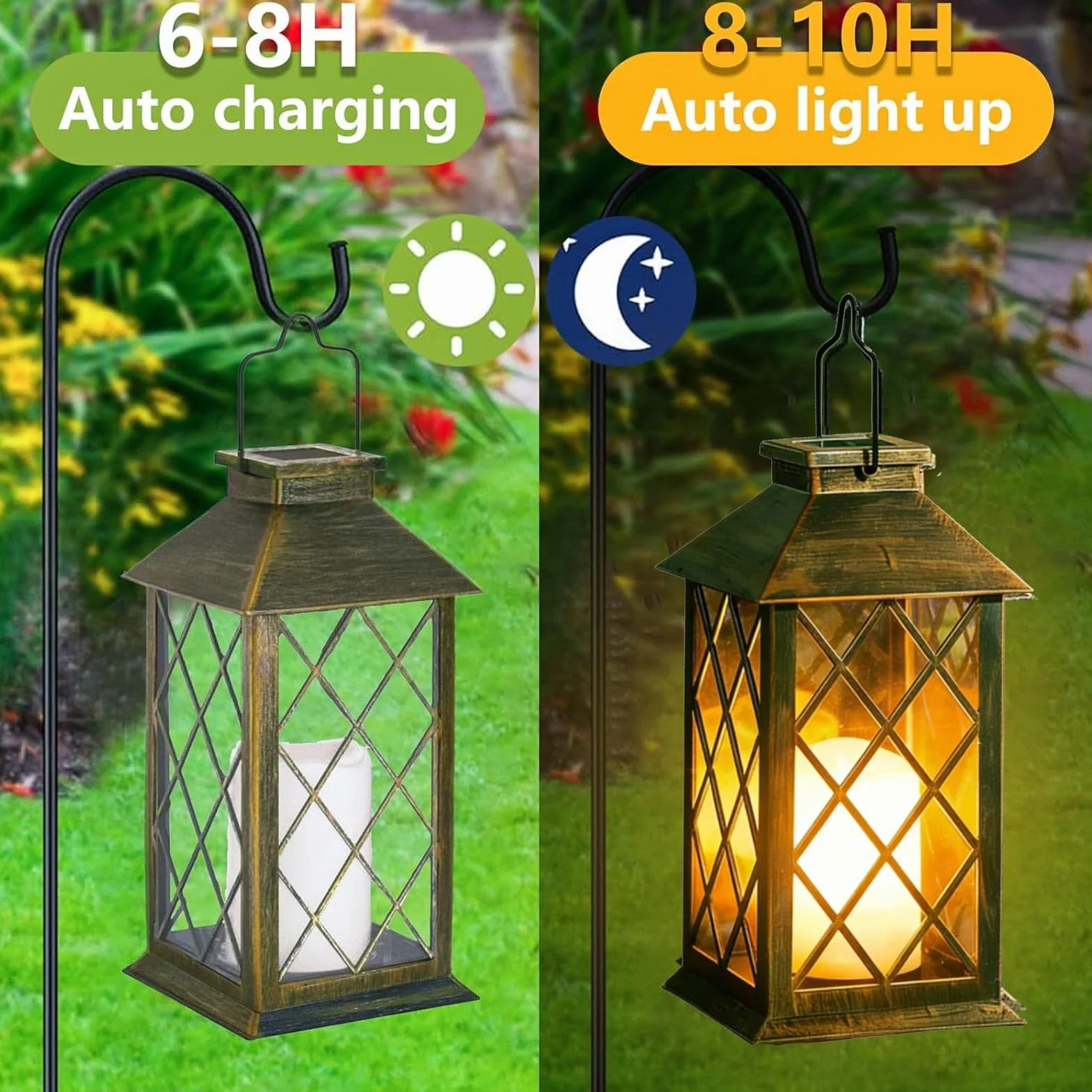 Joycome Farolillos Solares Exterior 2 Piezas Lampara Solar Jardin Vela Parpadeante Impermeable Decoracion Terraza Bronce