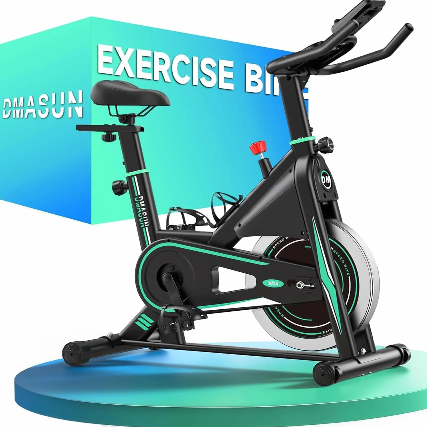 DMASUN Bicicleta Estática en Casa con Resistencia Ajustable, Bicicleta Estatica Silenciosa con Monitor LED, Cómodo Cojín de Asiento, App Propia, Capacidad de 160 kg, Entrenamiento Aeróbico