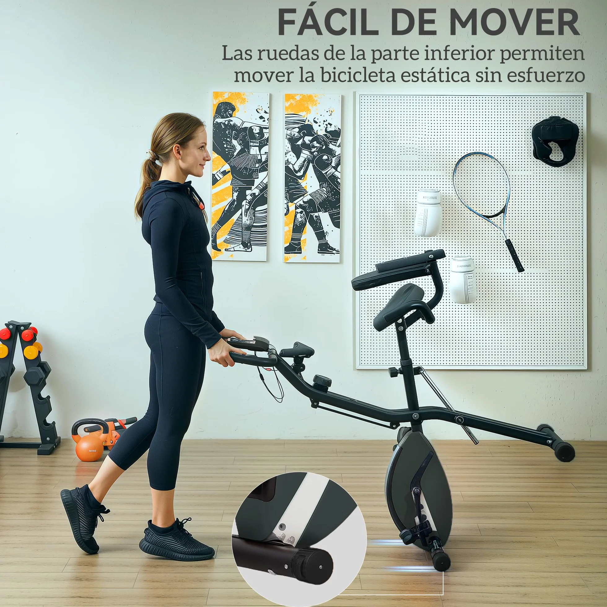SPORTNOW Bicicleta Estática Plegable con Respaldo Bici Estática Silenciosa con 8 Niveles de Resistencia Magnética Sillín Regulable Volante Pantalla LCD Pulsómetro y Banda Carga 110 kg