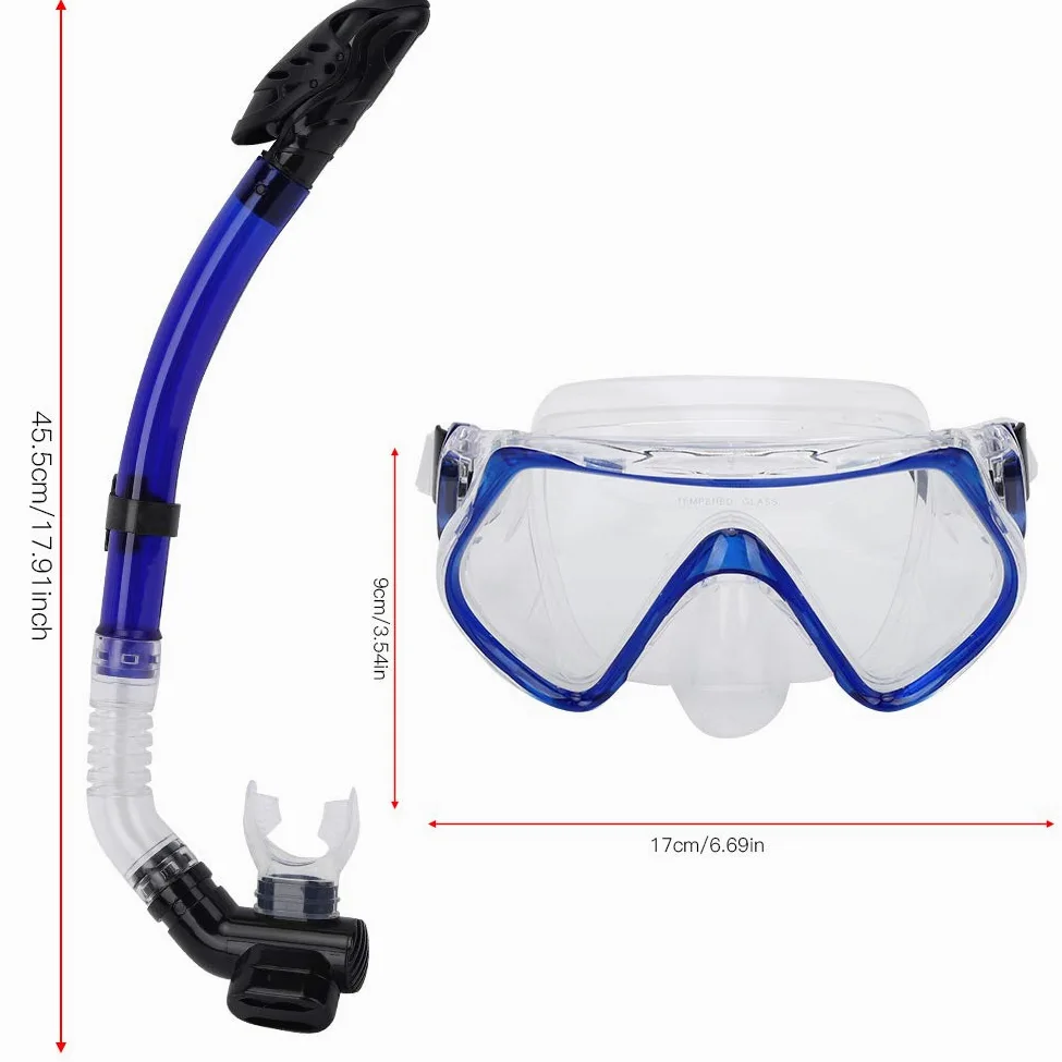 Máscara de Buceo con Marco Grande, Gafas de natación, Gafas antivaho para esnórquel, Tubo de respiración seco Impermeable para Nadar en o Negro