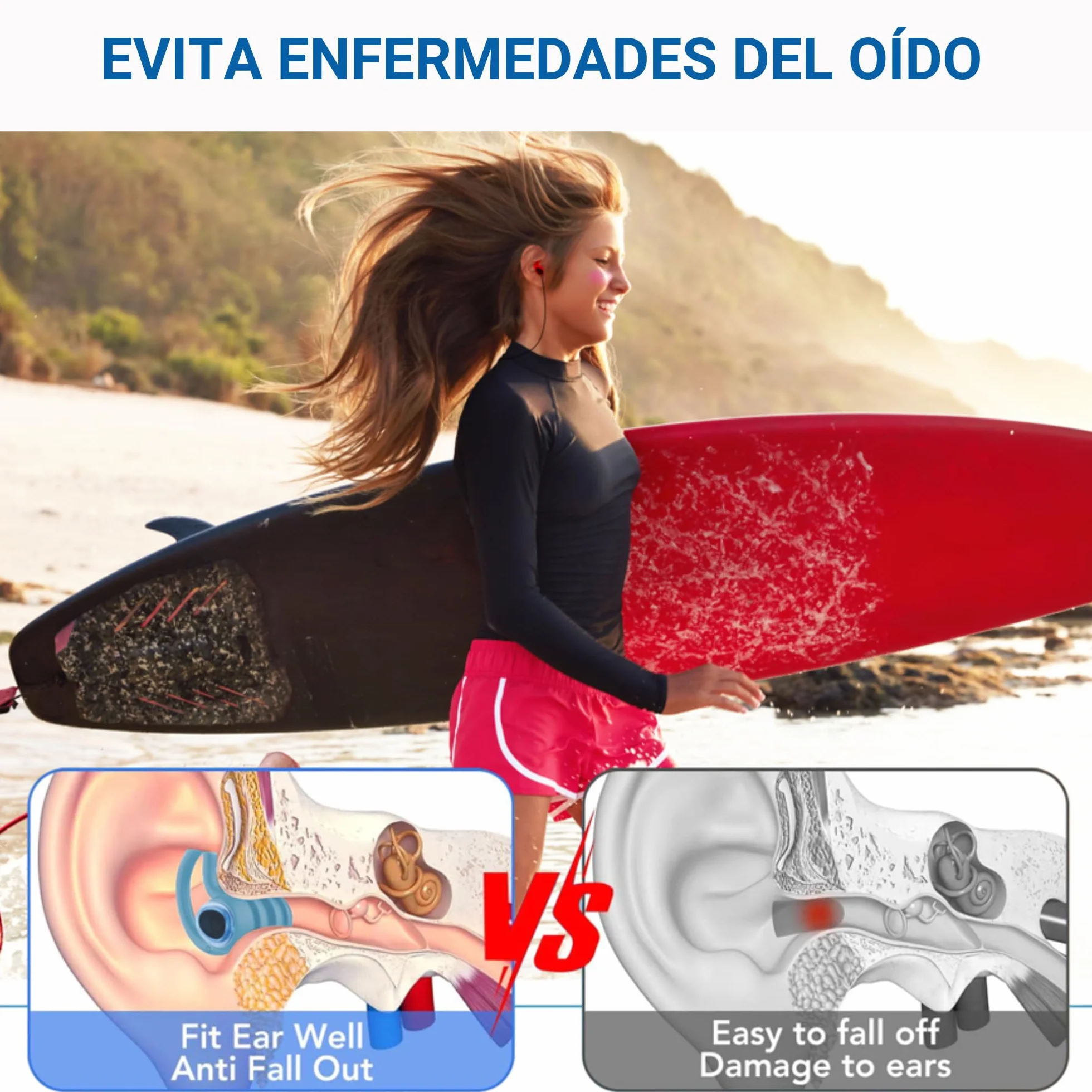 Tapones para Oídos de Natación y Surf - Para Hombres y Adultos - Protección para Piscina - Swimming Earplugs - Surf Ears Plugs