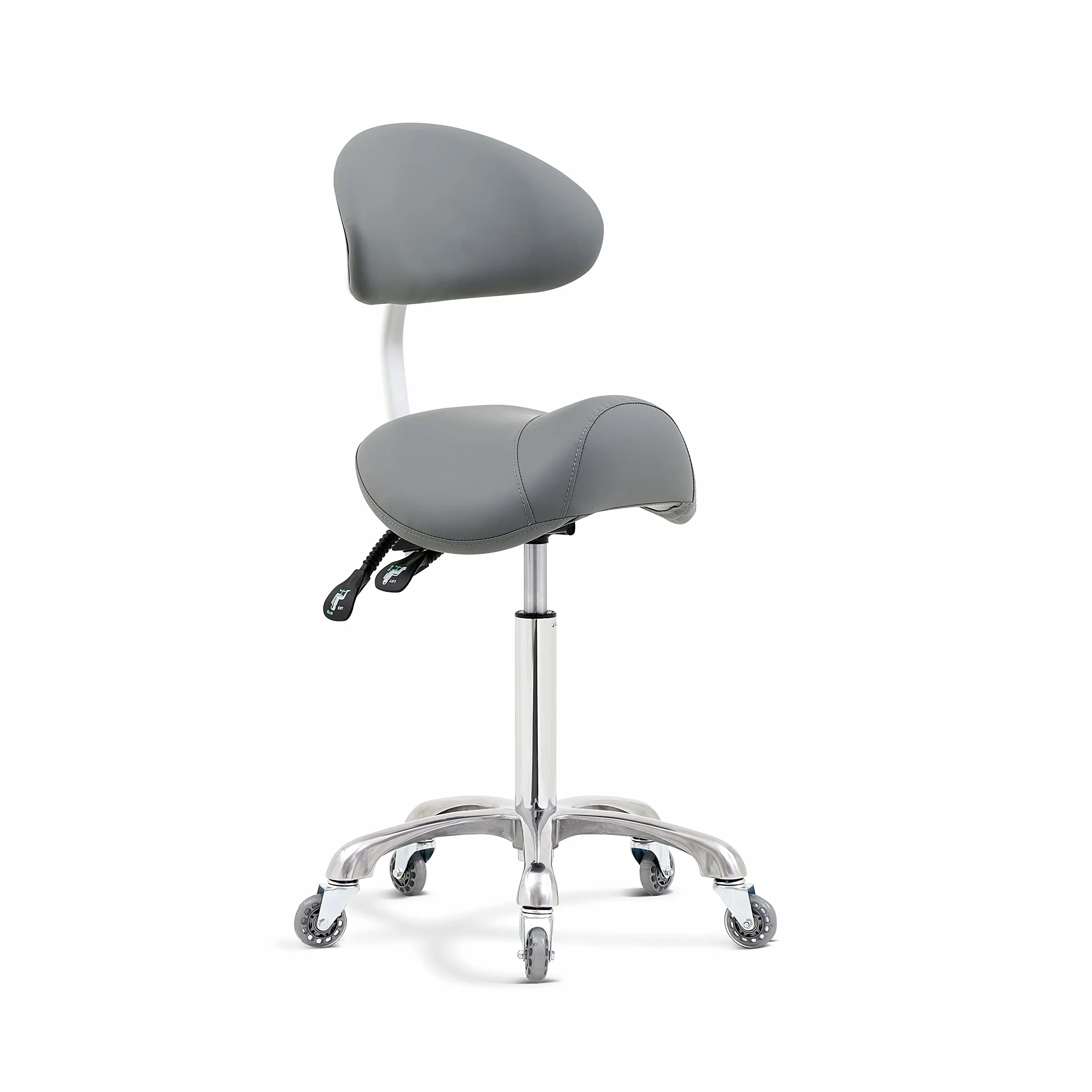 Taburete con Ruedas Dental Tatuaje Esteticista con Soporte para la Espalda Gris