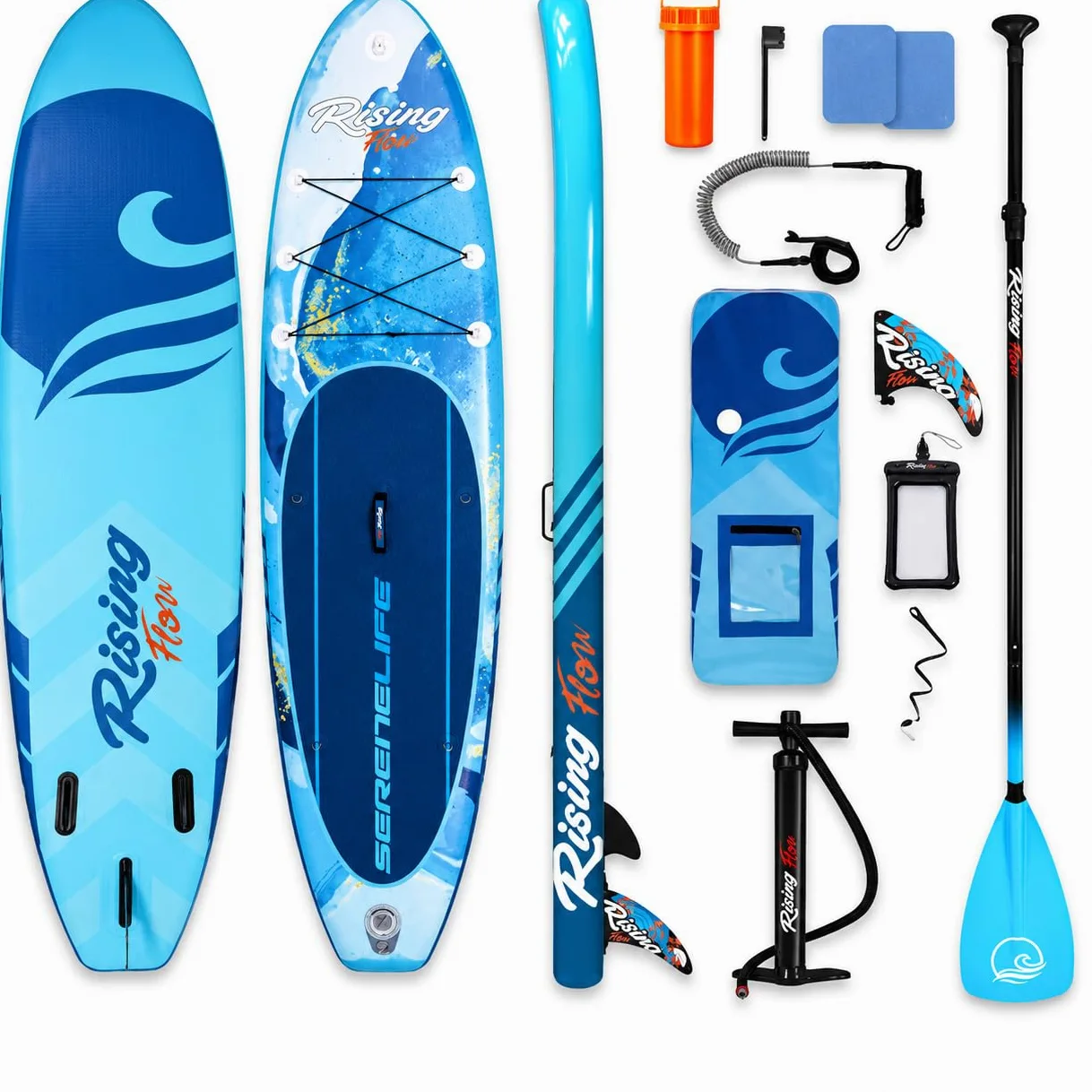 SereneLife tabla paddle surf hinchable, Paddle board, Cubierta antideslizante, Aleta inferior para remar, Estuche para guardar, Barco de pie para jovenes y adultos