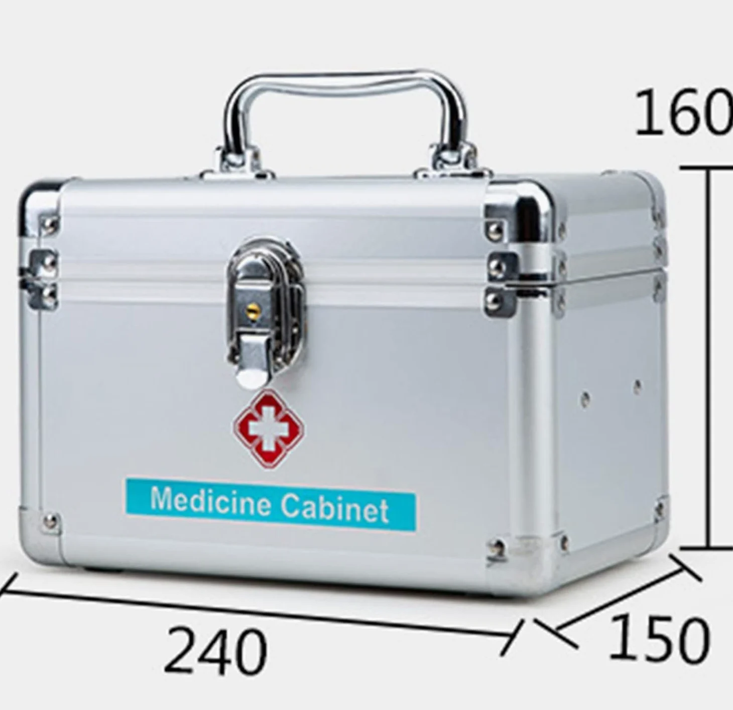 Caja De Bloqueo De Gran Capacidad, Botiquín De Primeros Auxilios, Caja Médica De Aleación De Aluminio con Cerradura, Estuche para Medicamentos, Caja De Almacenamiento De M, Silver, 10inch