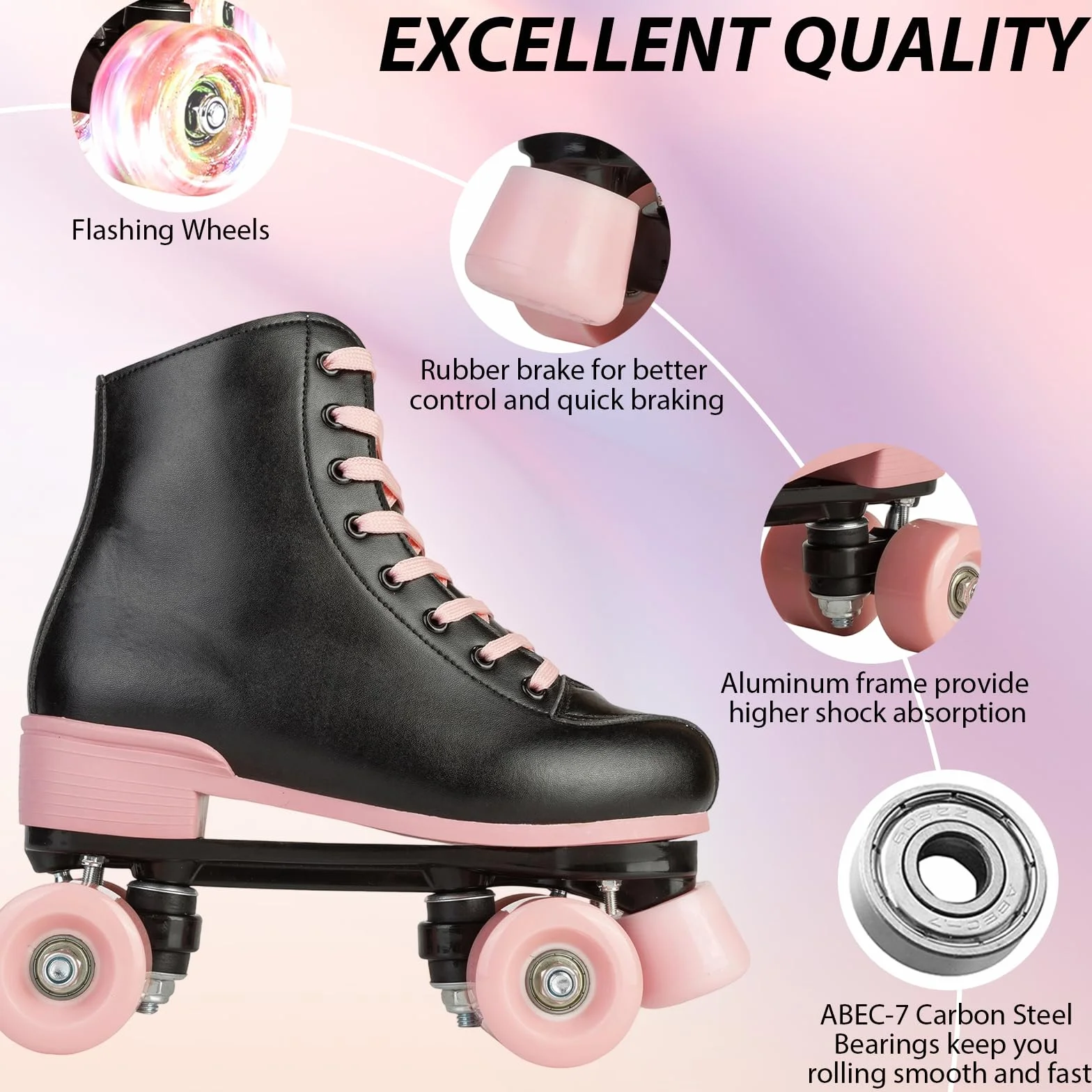 XUDREZ Roller Skates Women Girls Light Up Double Row Pink for Youth Adult Beginner