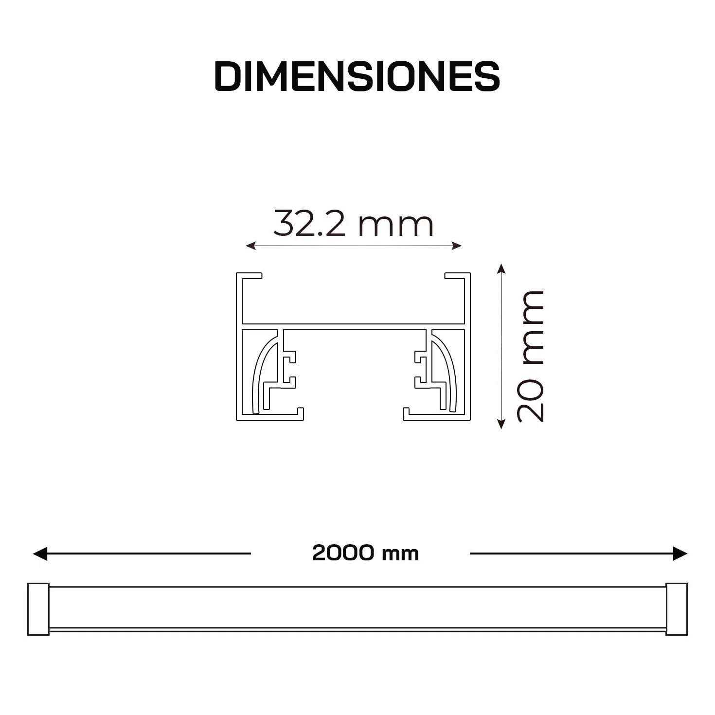 POPP Carril monofásico 2 metro Accesorio LED aluminio blanco