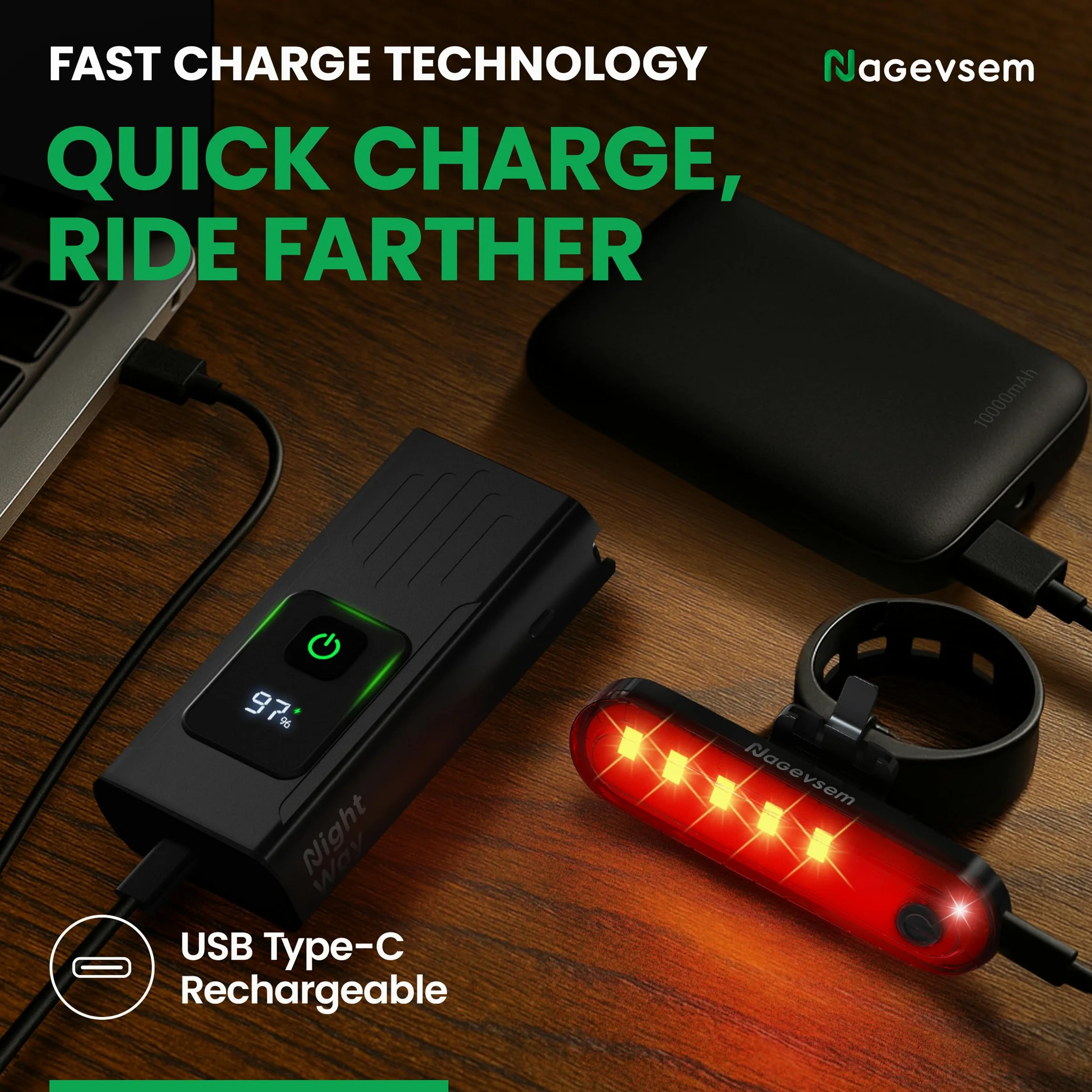 Juego de 2 luces LED para bicicleta, faros delanteros y traseros recargables USB-C superbrillantes, luz de bicicleta para montar por la noche en la montaña, 6 + 4 modos, regalo impermeable