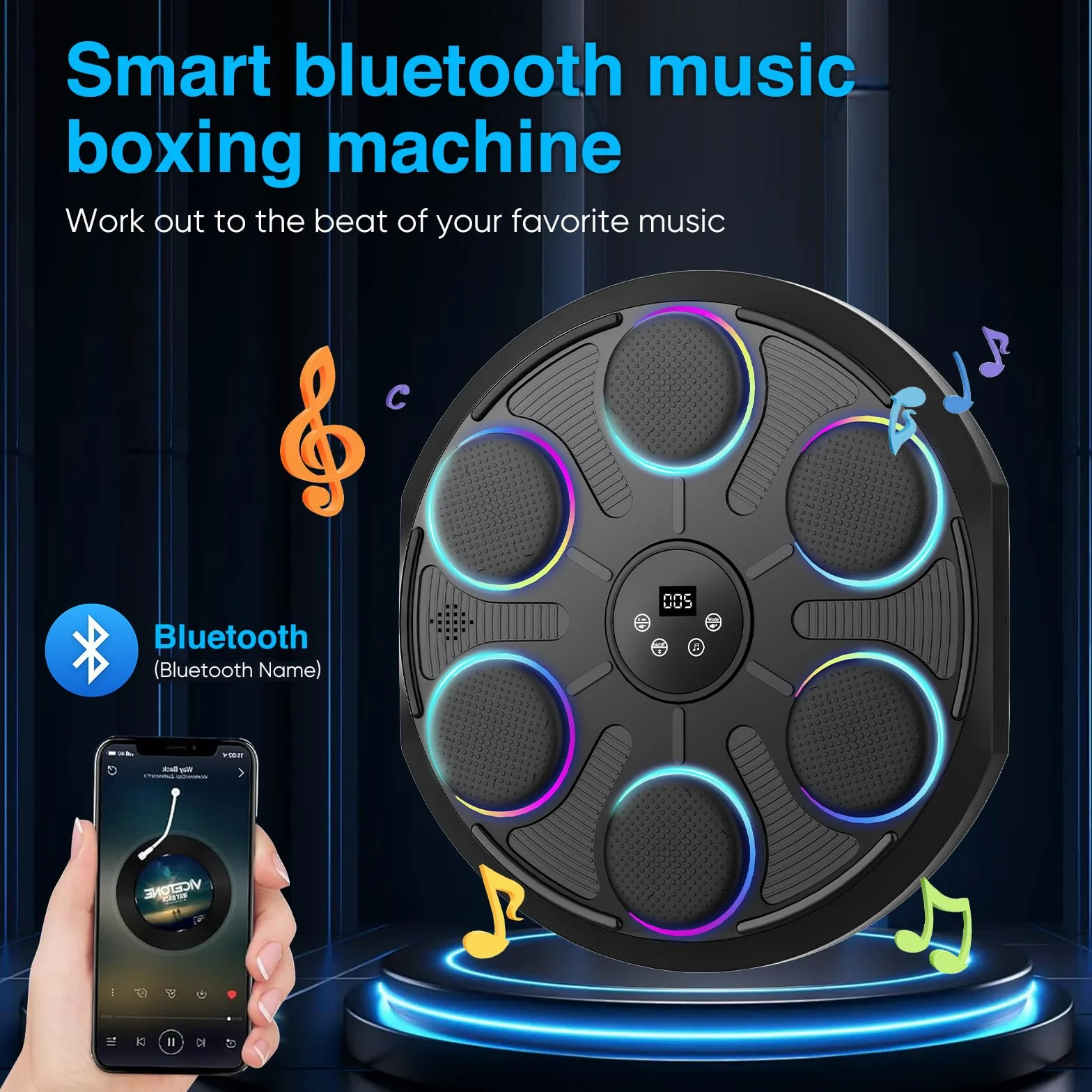 Máquina De Boxeo Musical LED Inteligente Bluetooth Con Guantes, 9 Ajustes De Velocidad Y Modo De Conteo Para Adultos Y Niños