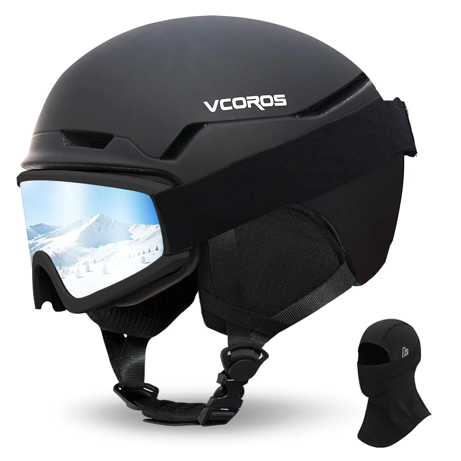 VCOROS Casco de Esquí Kit con Gafas de Esquí Capucha DXH816 para Esquí | Casco de Snowboard mit Orejeras Extraíbles para Hombre Mujer Talla Ajustable Transpirable UV Sistema de Ventilac