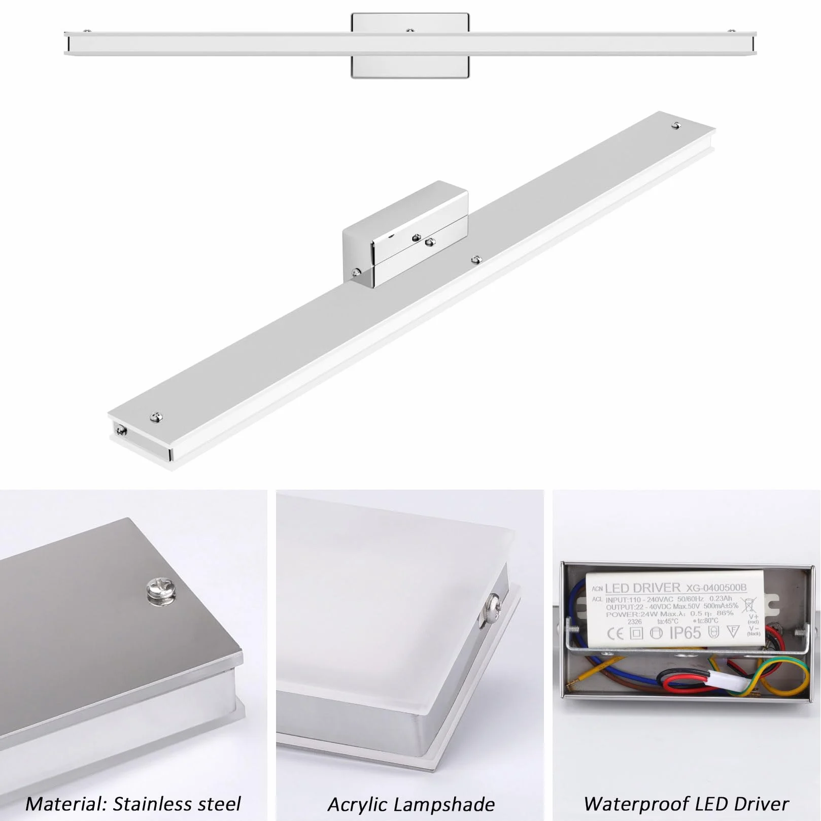 Klighten Luz Espejo Baño LED 60cm 20W 2000LM Apliques Moderno 110-240V 3000K Blanco Cálido Cromo