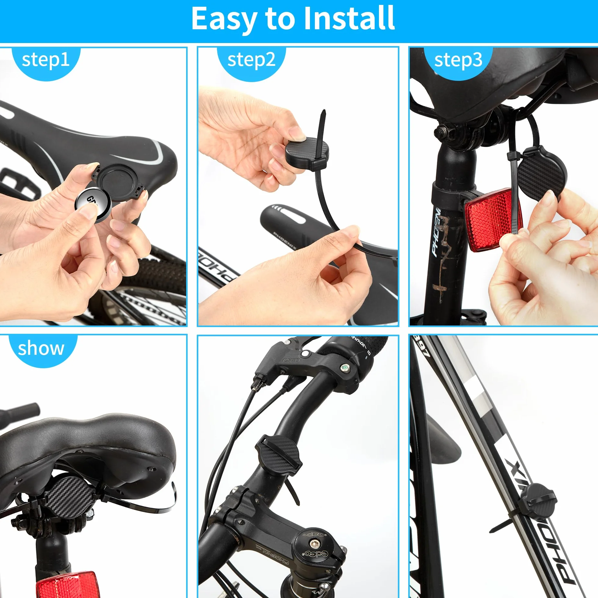 Soporte Bicicleta para AirTag Soporte de Localizador con 8 Bridas para Bicicleta de Montaña Bicicleta Eléctrica Negro