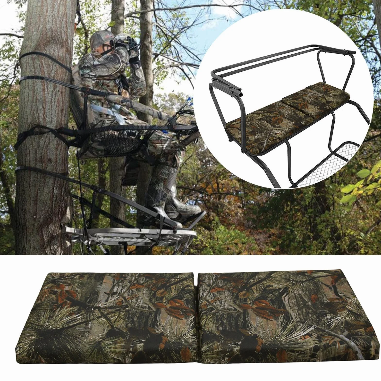 Asiento de Repuesto para Puesto de Caza Estilo Camuflaje - Cojín de Caza, diseño Grueso y cómodo, Accesorio para Silla de Exterior, cojí para Asiento de Puesto de | Cojín de Camping con Tela de