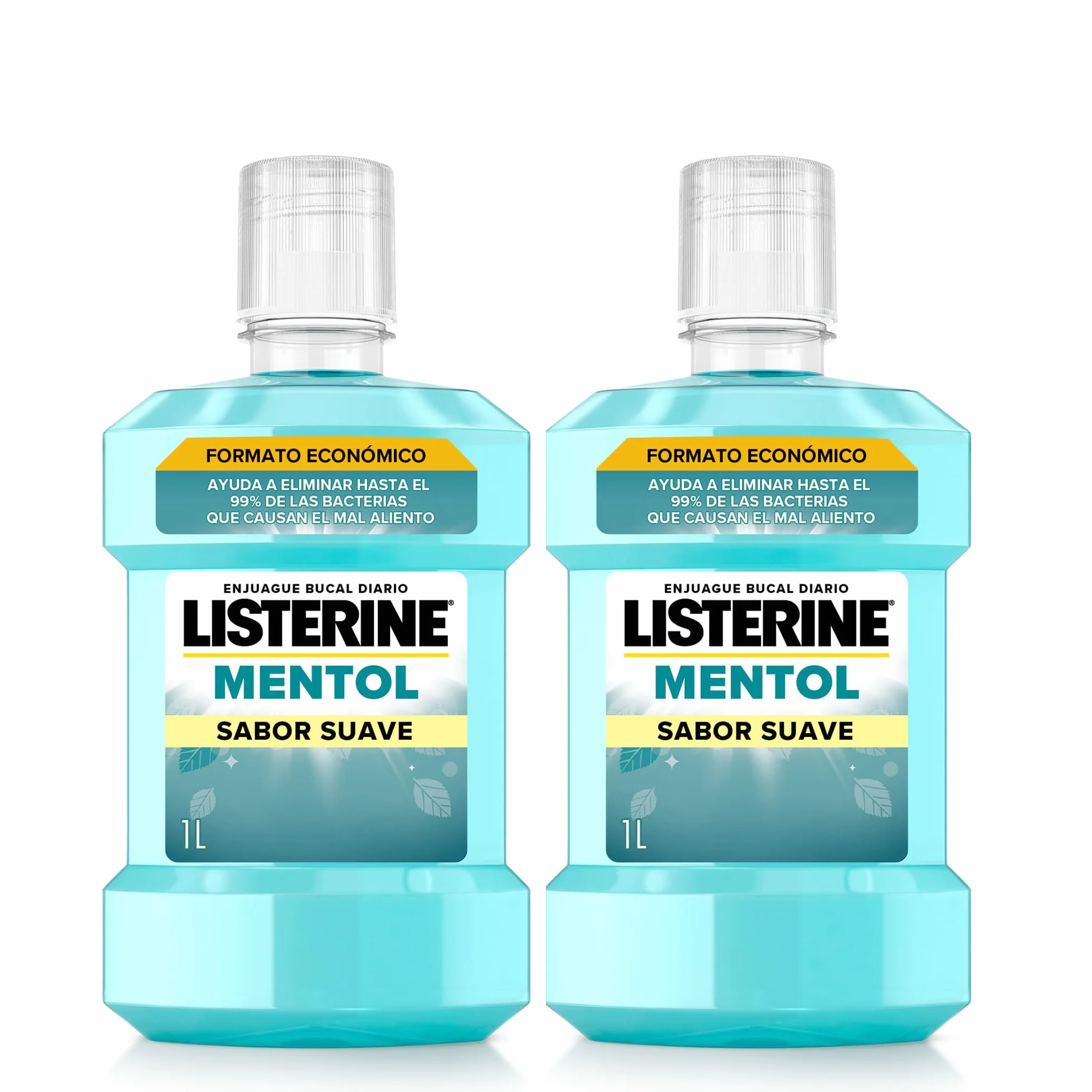 Listerine Mentol Sabor Suave Enjuague Bucal con Flúor 0% Alcohol 2 x 1 L
