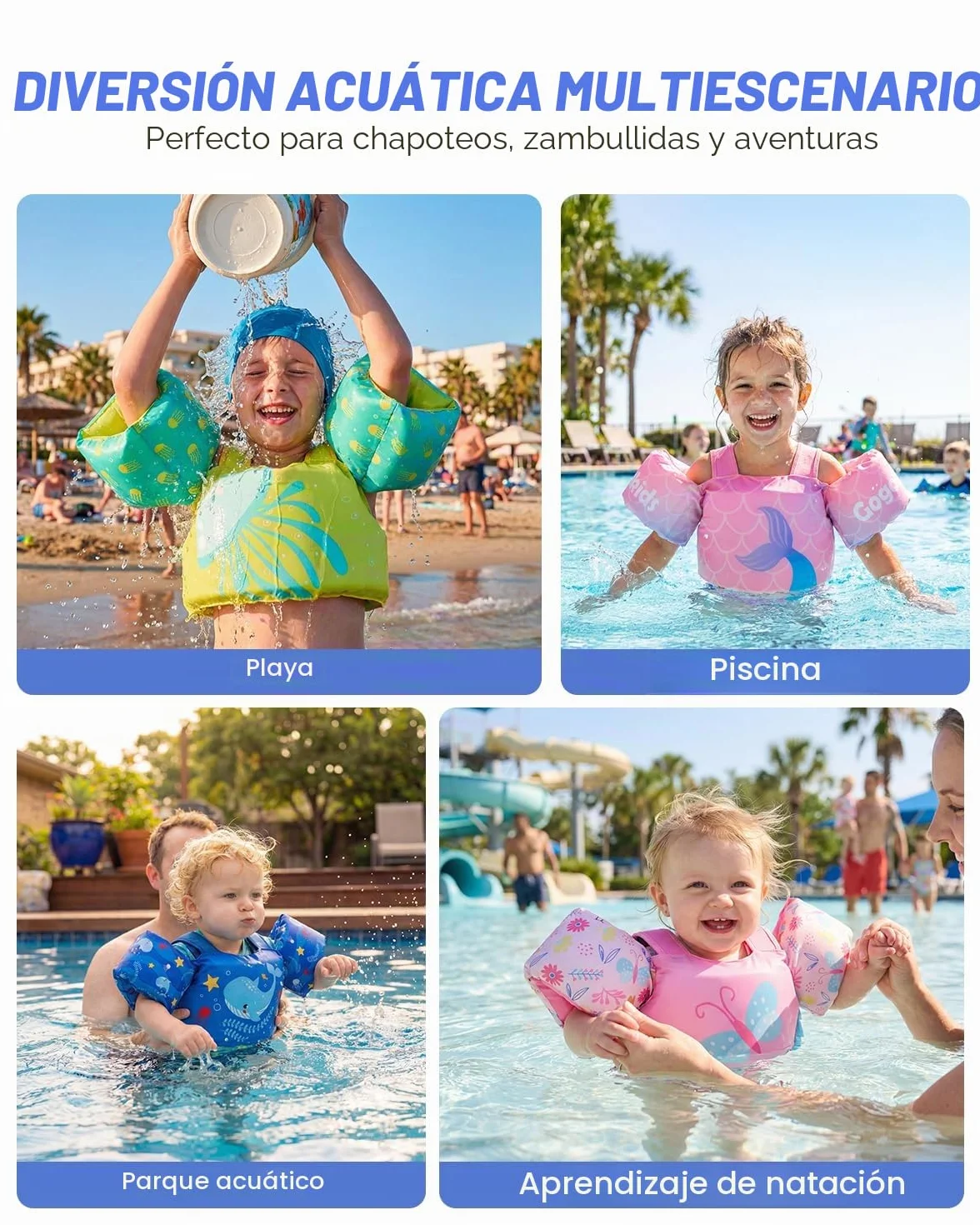 Gogokids Chaleco Flotante para Niños con Brazalete, Chaleco Flotador de Natación para,Seguro y Cómodo, Dispositivo de Entrenamiento de Natación para Niños de 2-6 años, 30-50 Libras (14-23 kg)