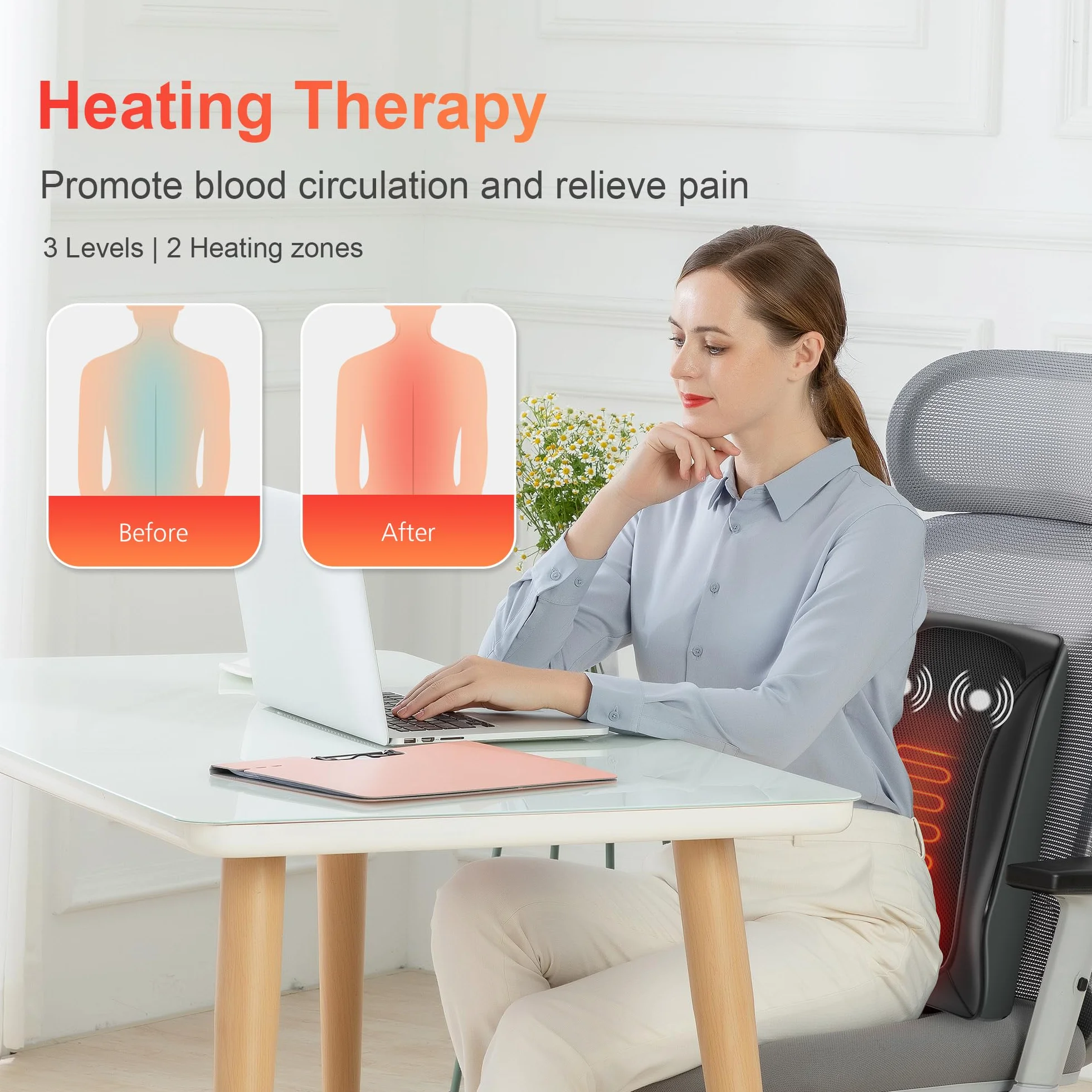 COMFIER Almohada de Masaje Shiatsu con Calor, Masajeador de Espalda 3D, Almohada Lumbar para Silla