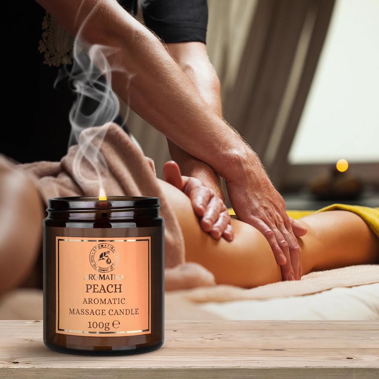 Vela de Masaje Durazno 100 g - Cera de Soja - Aceites de Coco y Almendras - Aromaterapia - Calmante
