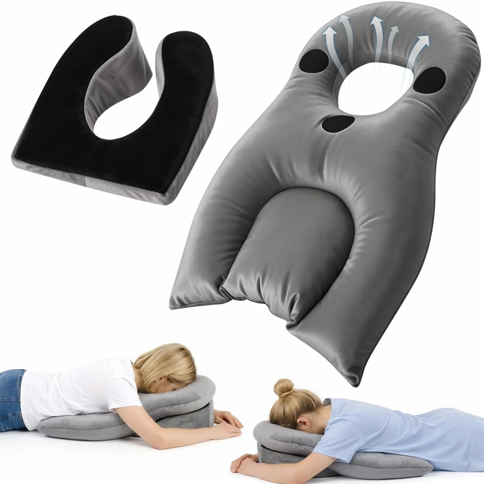 WingFly Almohada Facial para Dormir Boca Abajo con Orificio, Post Cirugía Ocular, Masaje Reposacabezas