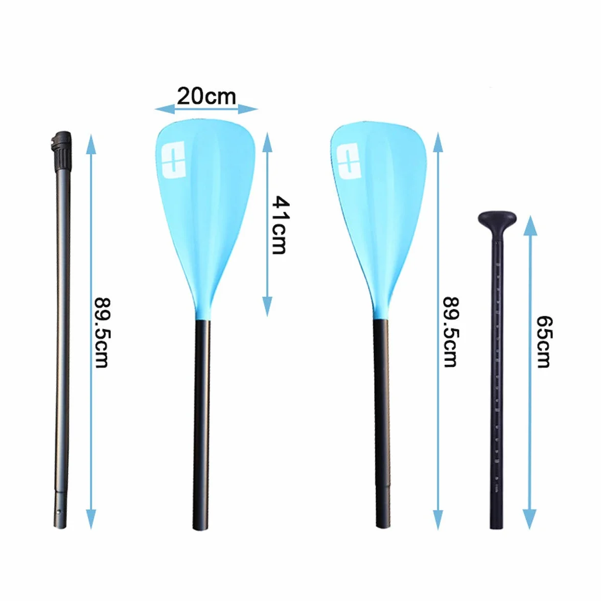 DURAERO SUP - Remo de 4 piezas para tabla de remo de remo de pie y kayak, azul, 165 cm - 240 cm