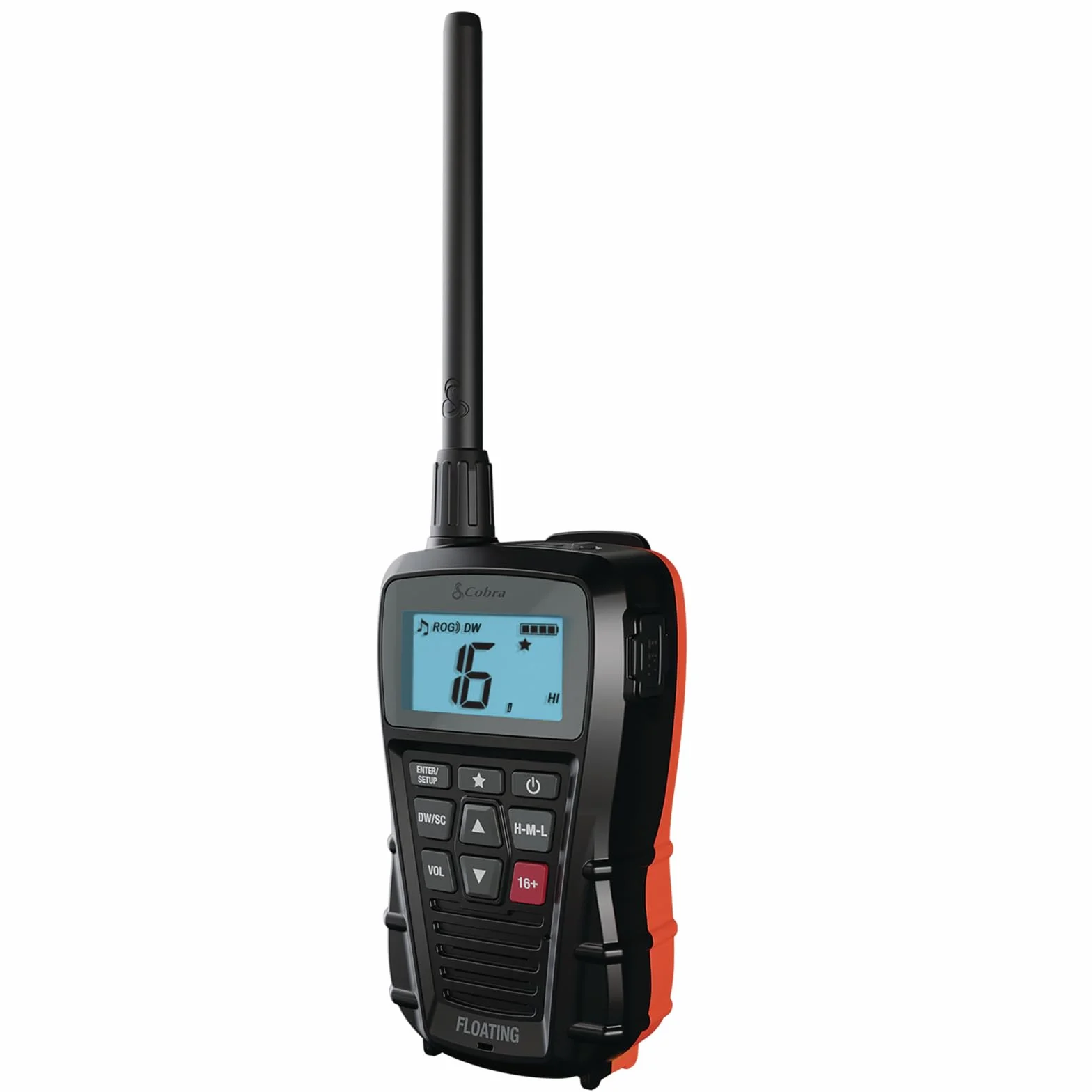 Cobra BlueBound 150 Radio Marina VHF de Mano, 3 W, Flotante, IPX7 Impermeable, Sumergible, Pantalla LCD, escaneo de Memoria, Clip para cinturón, Color Negro