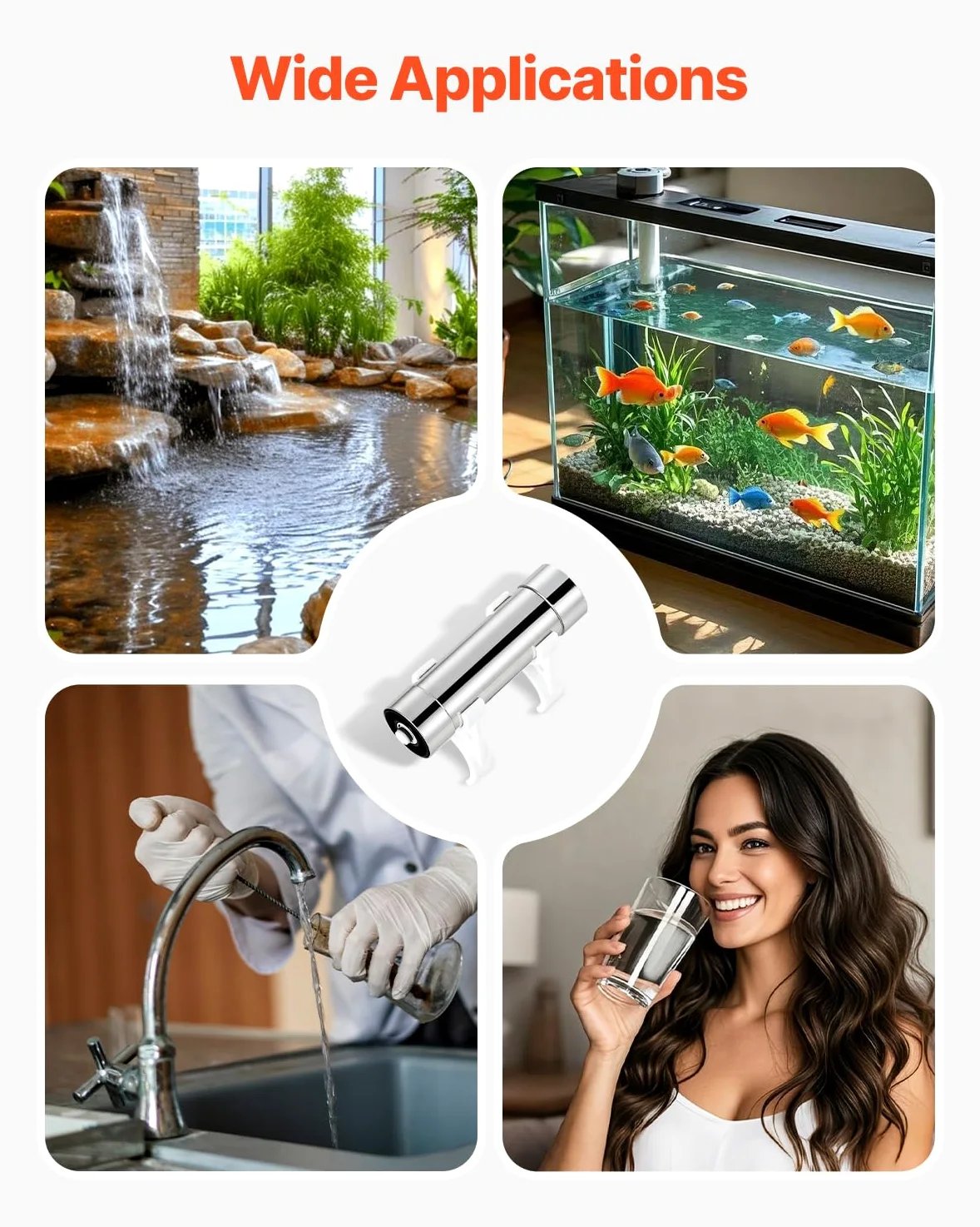 VEVOR 8 W Purificador de Agua Ultravioleta, 1 GPM, Filtro Purificador de Agua Ultravioleta Versátil para Toda la Casa con Carcasa de Acero Inoxidable, Funda de Cuarzo Apto para Ducha, Bebida