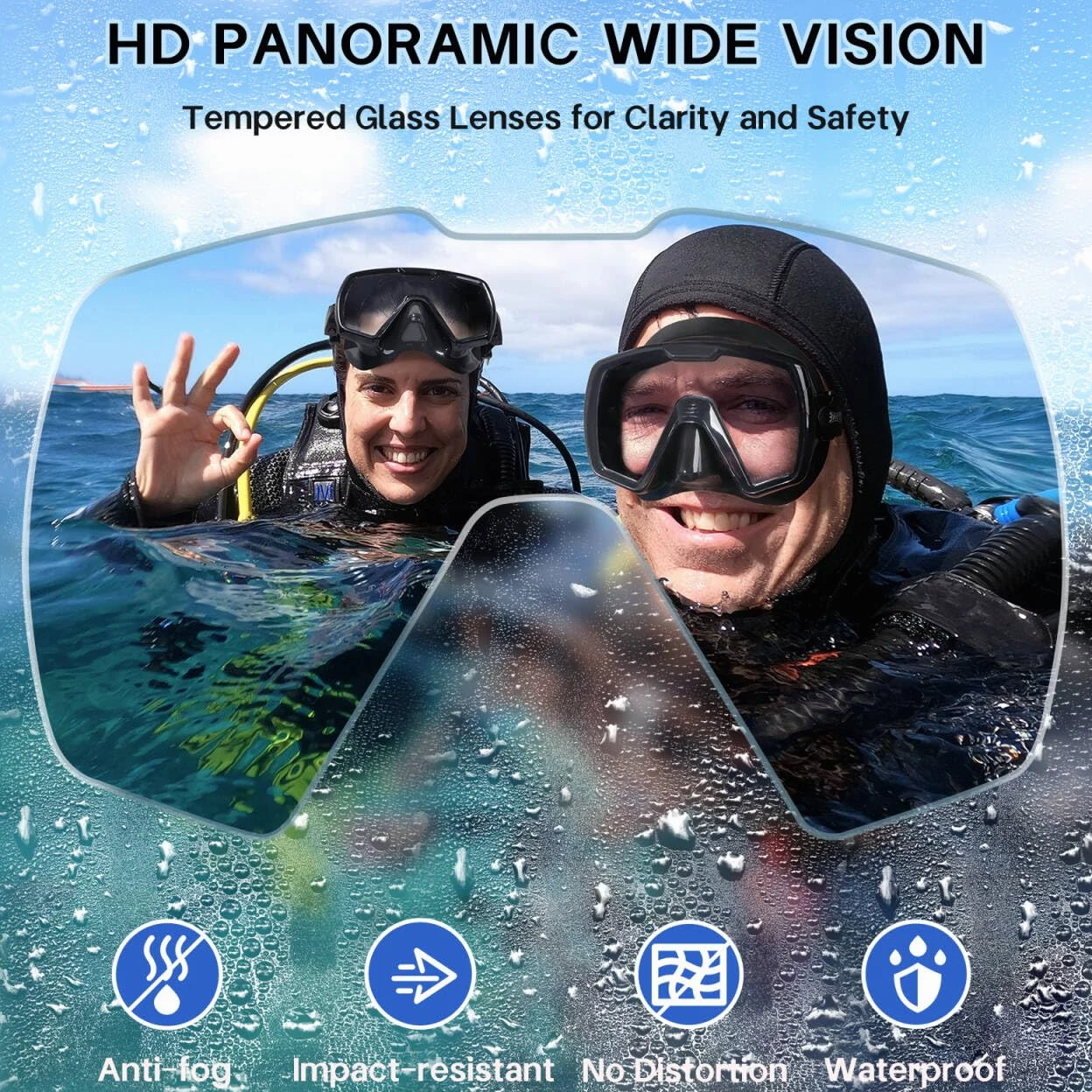 Máscara de buceo, gafas de natación para hombres y mujeres, de vidrio templado transparente, antivaho, equipo de buceo