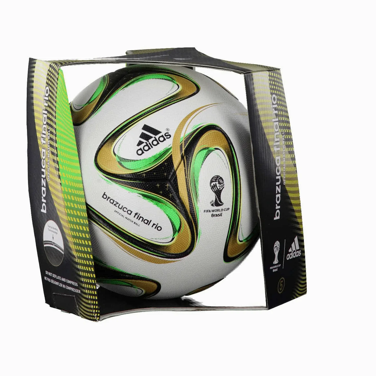 Adidas Matchball Brazuca Finale Rio Fussball Wm 2014 White-Black-Metallic Gold-Solar Green - 5