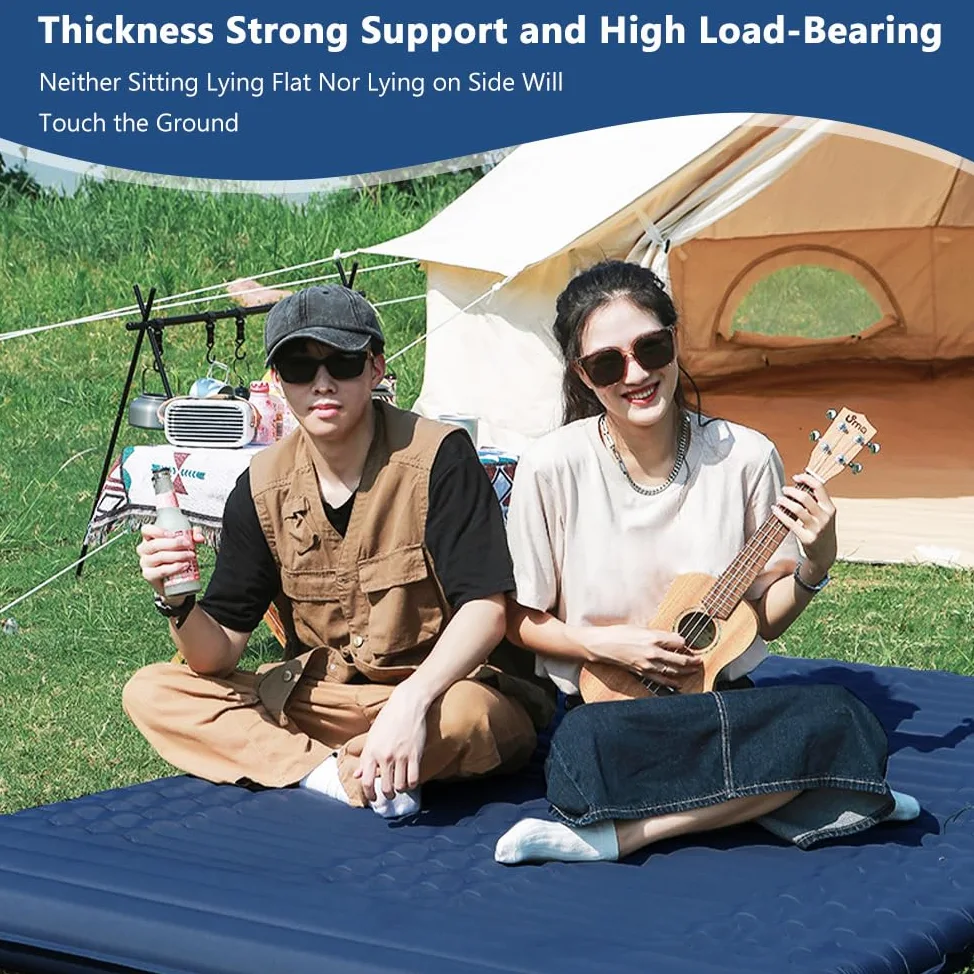 Cama de camping doble autoinflable para adultos con bomba de pie integrada y almohadas, cama de camping portátil autoinflable para mochileros y senderismo