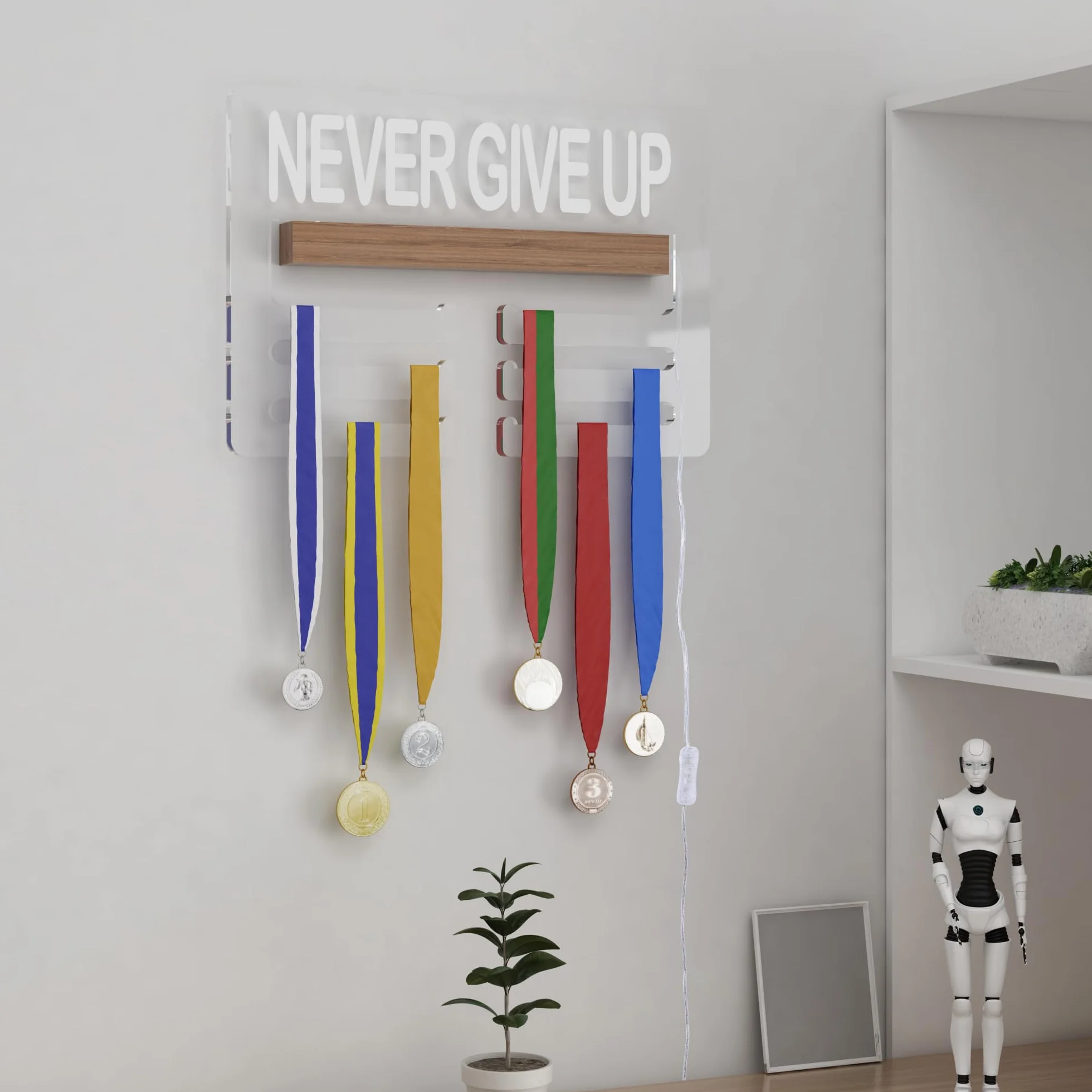 Ammonite Perchero iluminado para medallas soporte de pared estante escalonado para premios